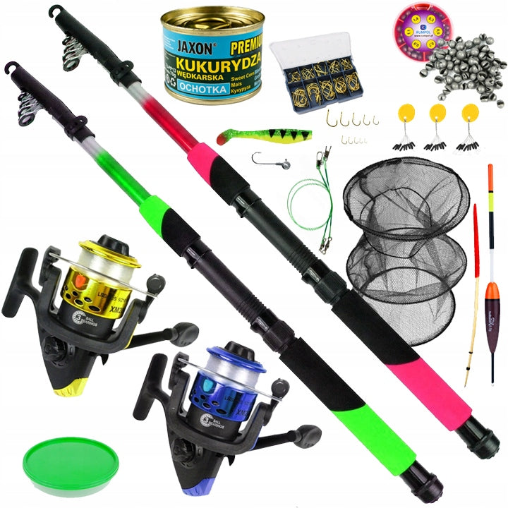 FISHING SET 2x Fishing Rod 2x JAXON LURE Reel for Spinning Float