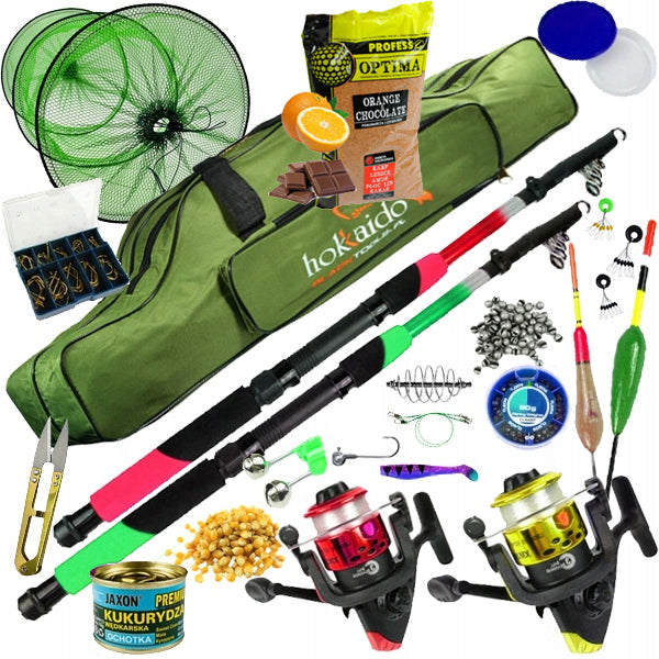 FISHING SET 2x Fishing Rod 2x Reel BAIT JAXON PROFESS +86 accessories
