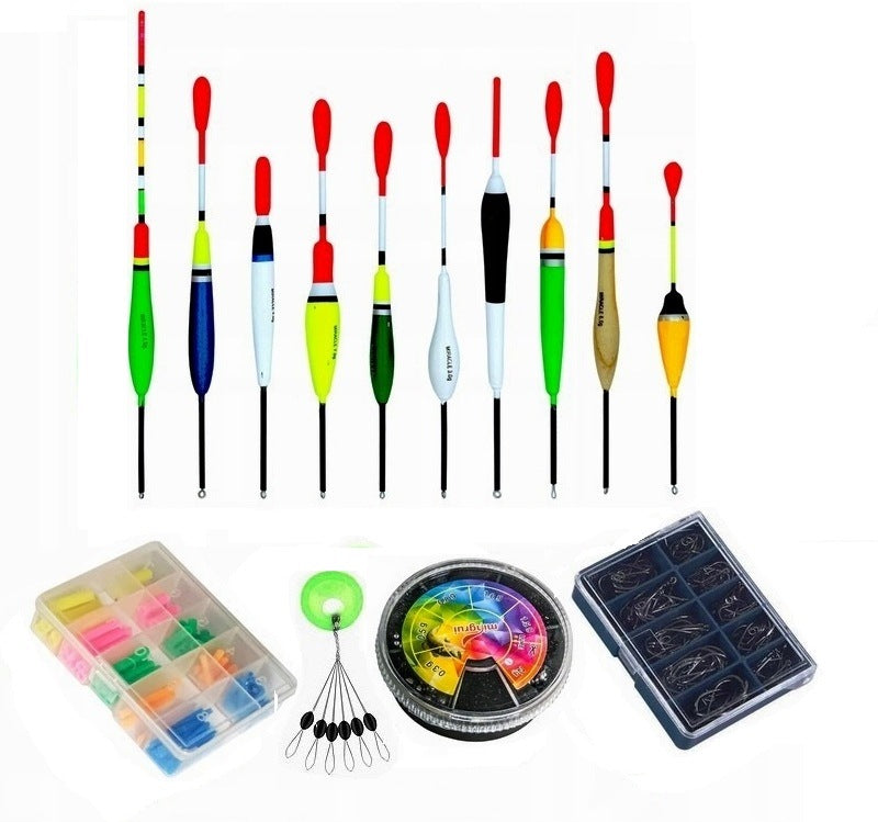 FISHING SET FLOATS HOOKS WEIGHTS RUBBER BANDS NEEDLE STOPWATCHES ACCESSORIES