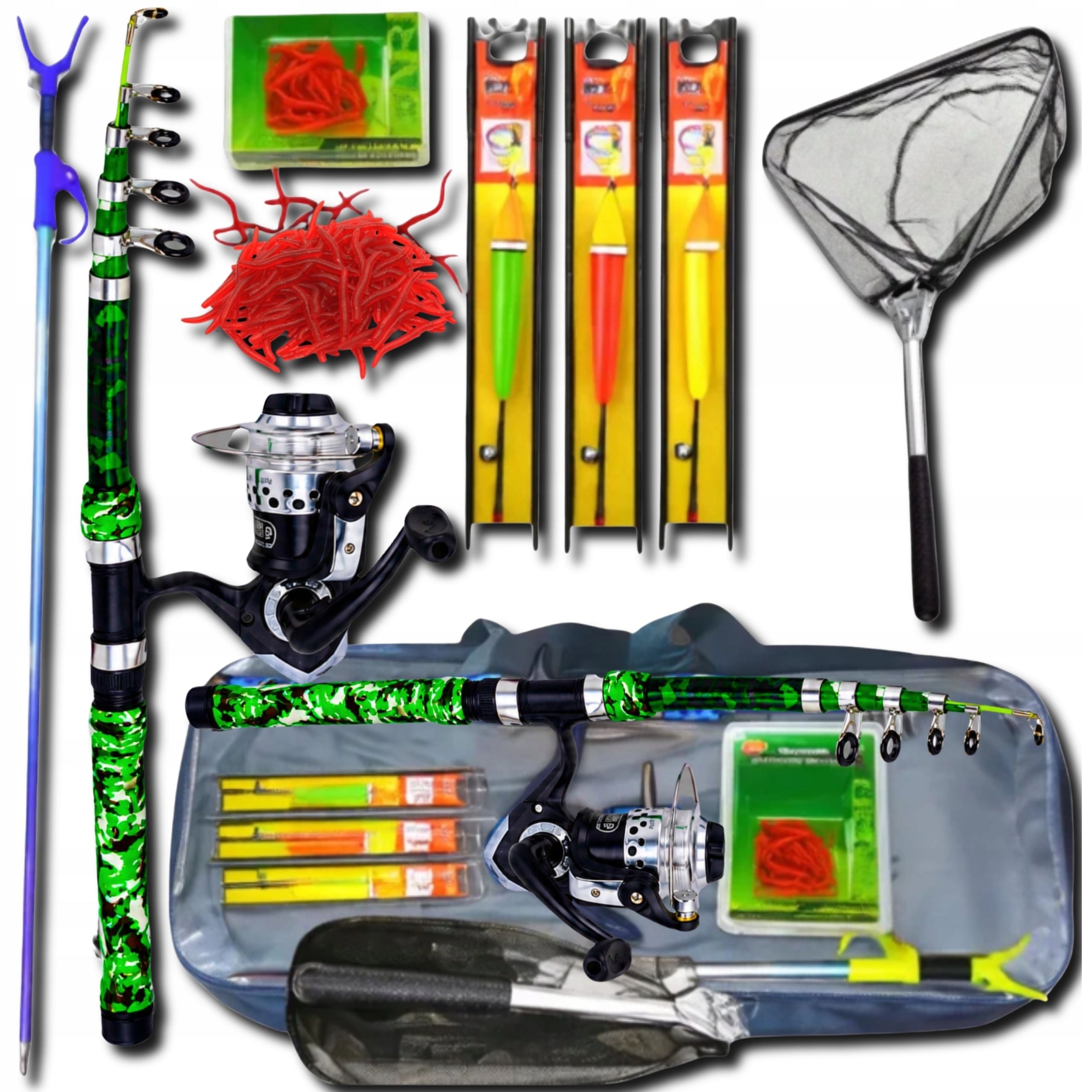 FISHING SET FOR CHILDREN GREEN FLOAT ROD FOR BEGINNERS