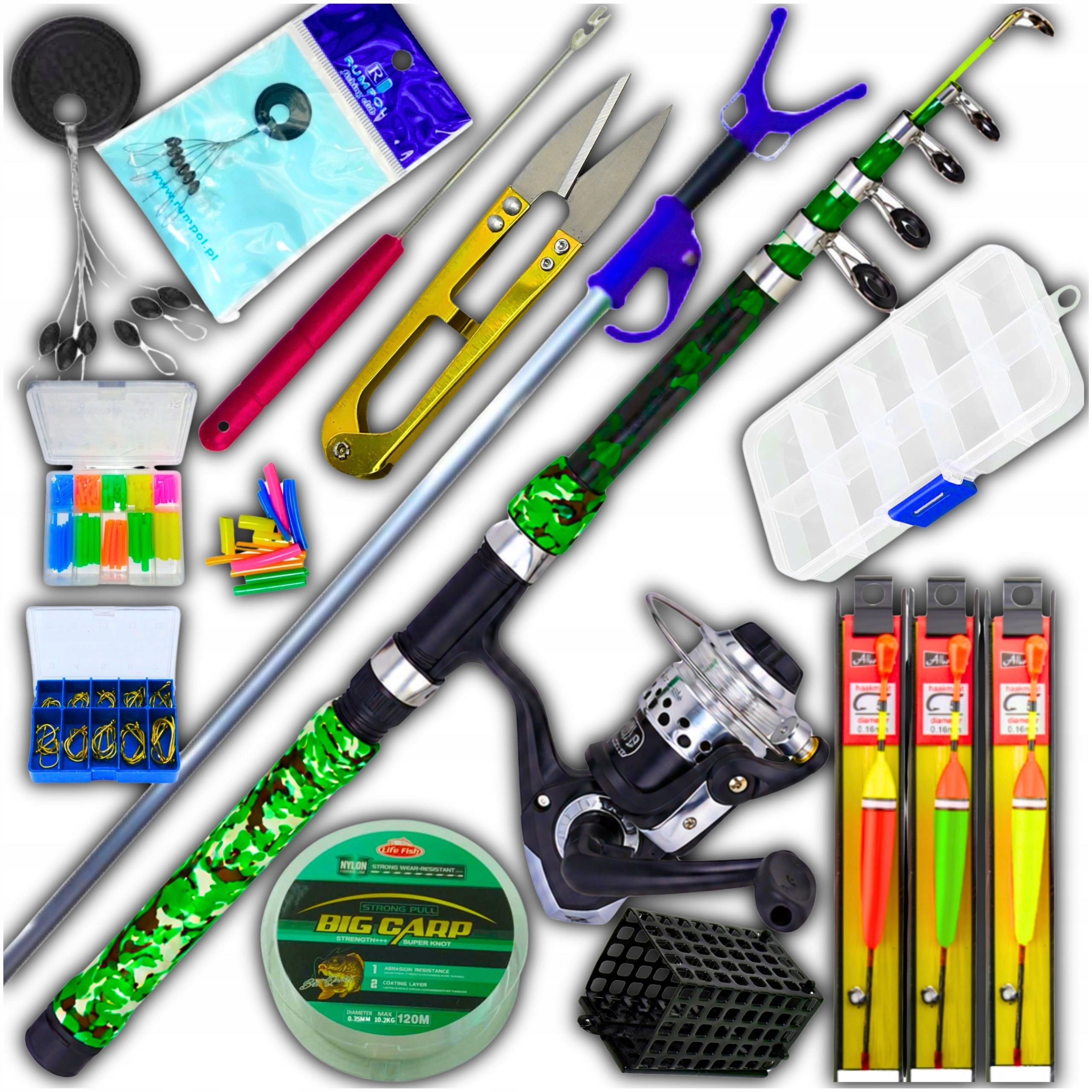 FISHING SET FOR CHILDREN GREEN FLOAT ROD FOR BEGINNERS