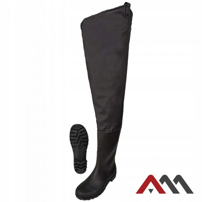 FISHING SHOES, HIPS-HIGH RUBBER BOOTS, BLACK, size 41
