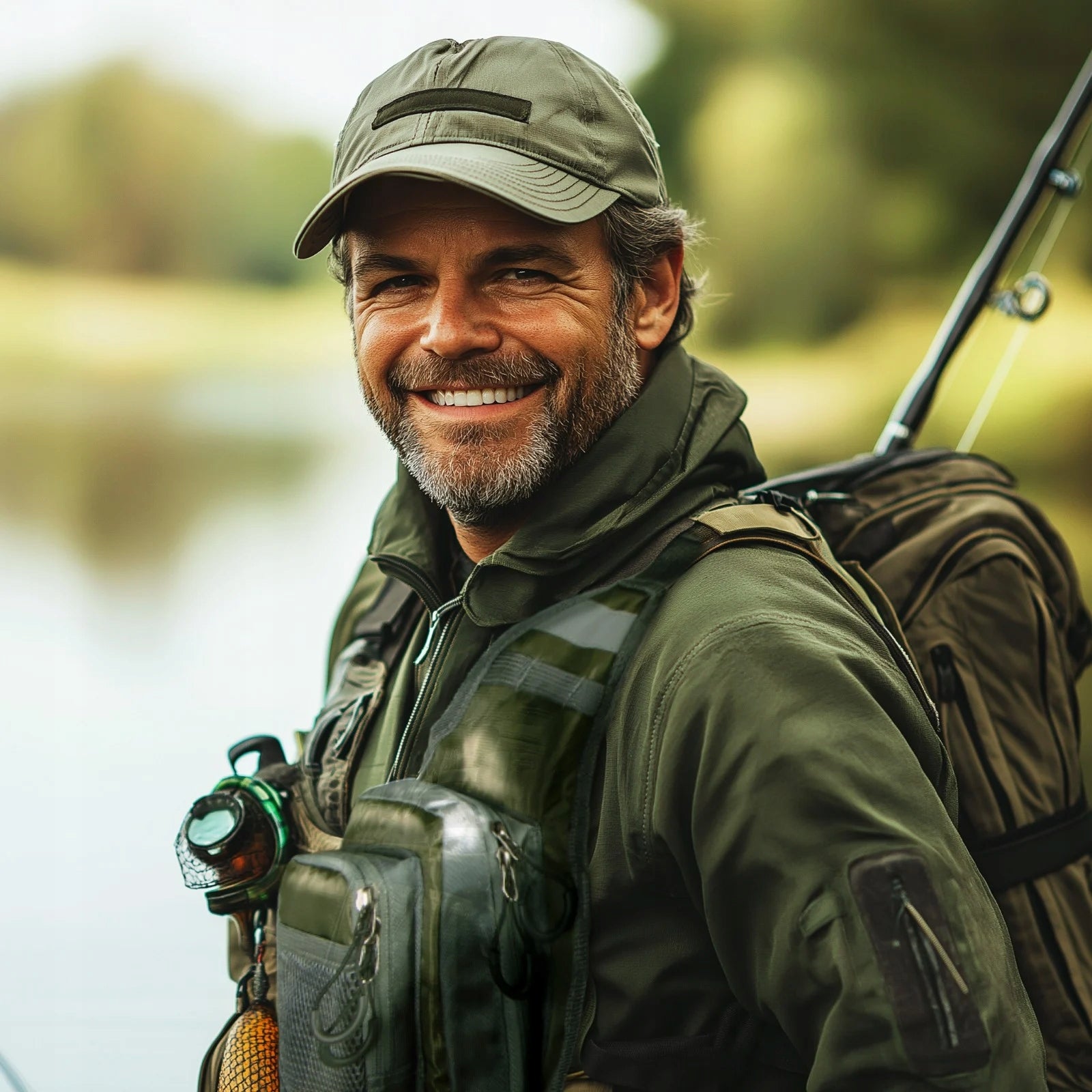FISHING VEST WITH POCKETS GREEN ULTRA-LIGHT UNIVERSAL SIZE Manufacturer code FE PROVEST II KAMIZELKA WĘDKARSKA UNIWERSALNA