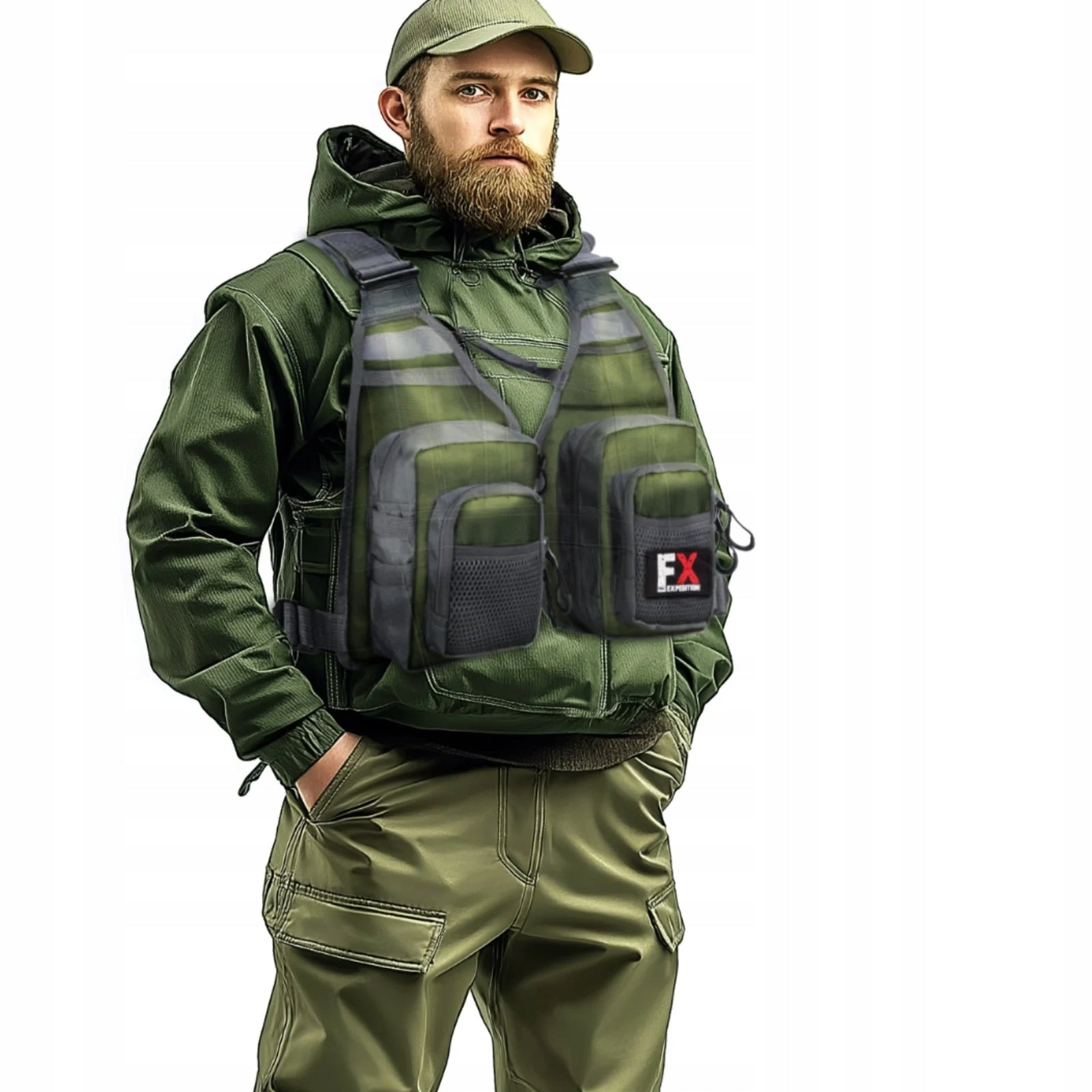 FISHING VEST WITH POCKETS GREEN ULTRA-LIGHT UNIVERSAL SIZE Packaging status original