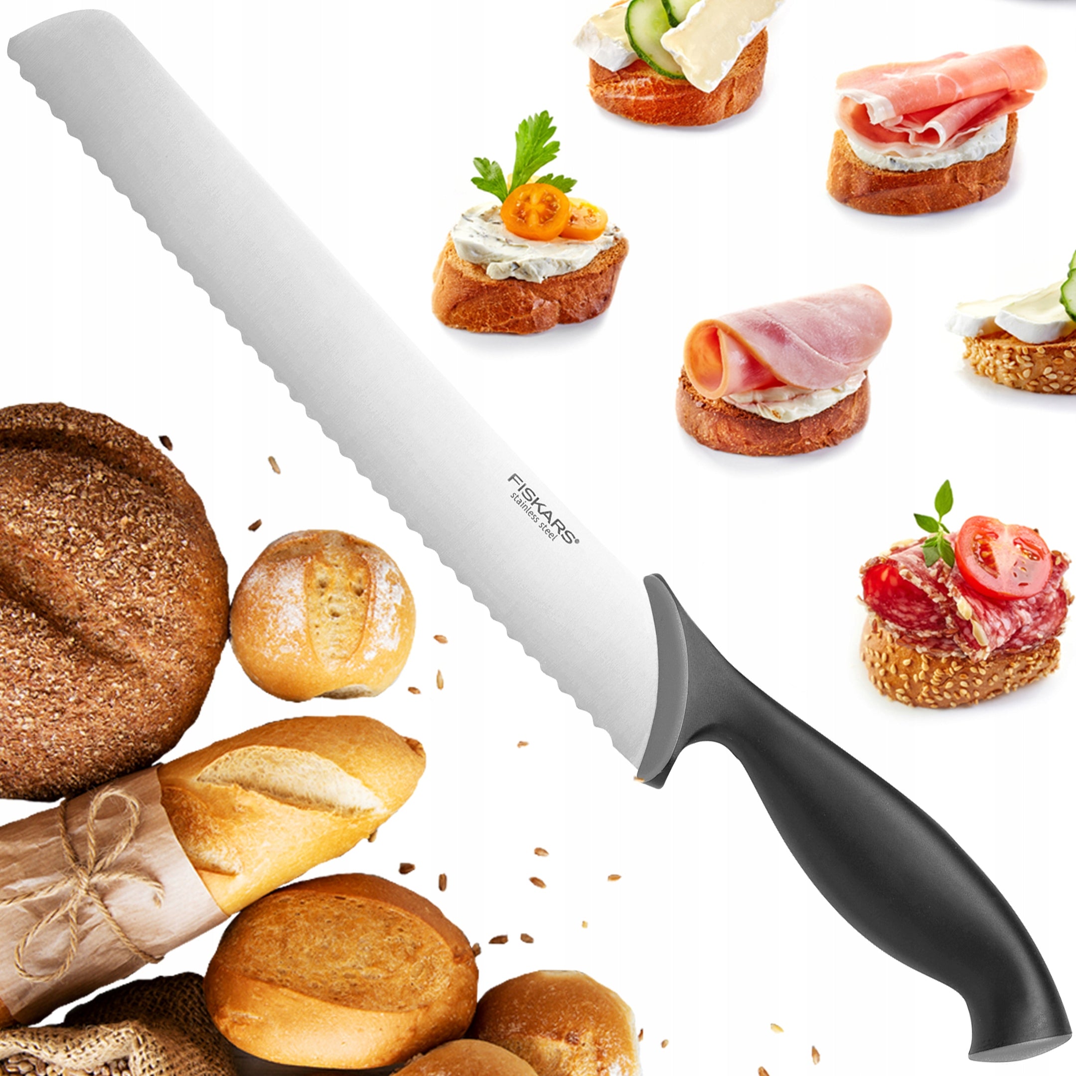 FISKARS BREAD CUTTING KNIFE BREAD LONG SHARP SERRATED 23cm