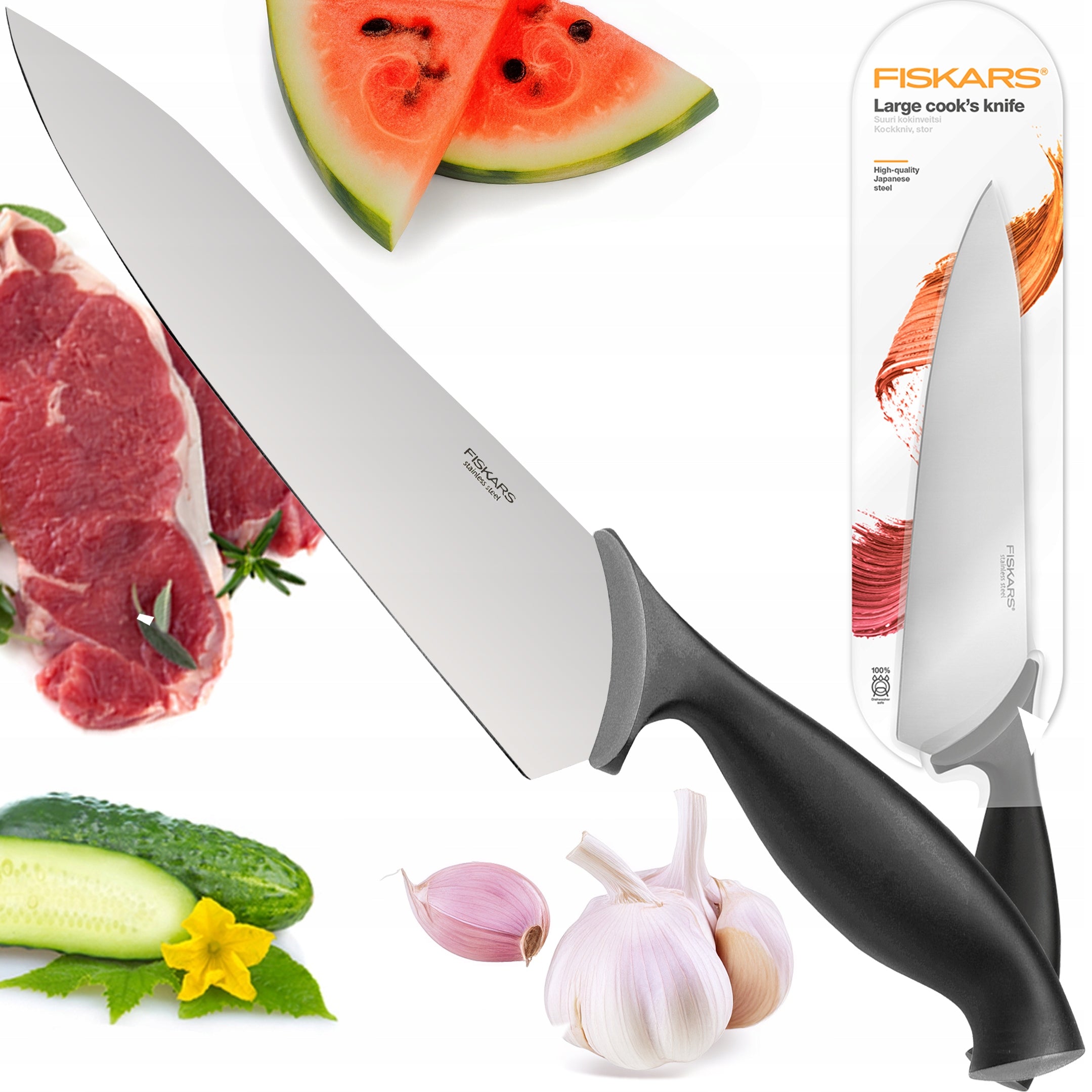 FISKARS CHEF'S KITCHEN KNIFE CHOPPING MEAT SLICING VEGETABLES SHARP 20cm