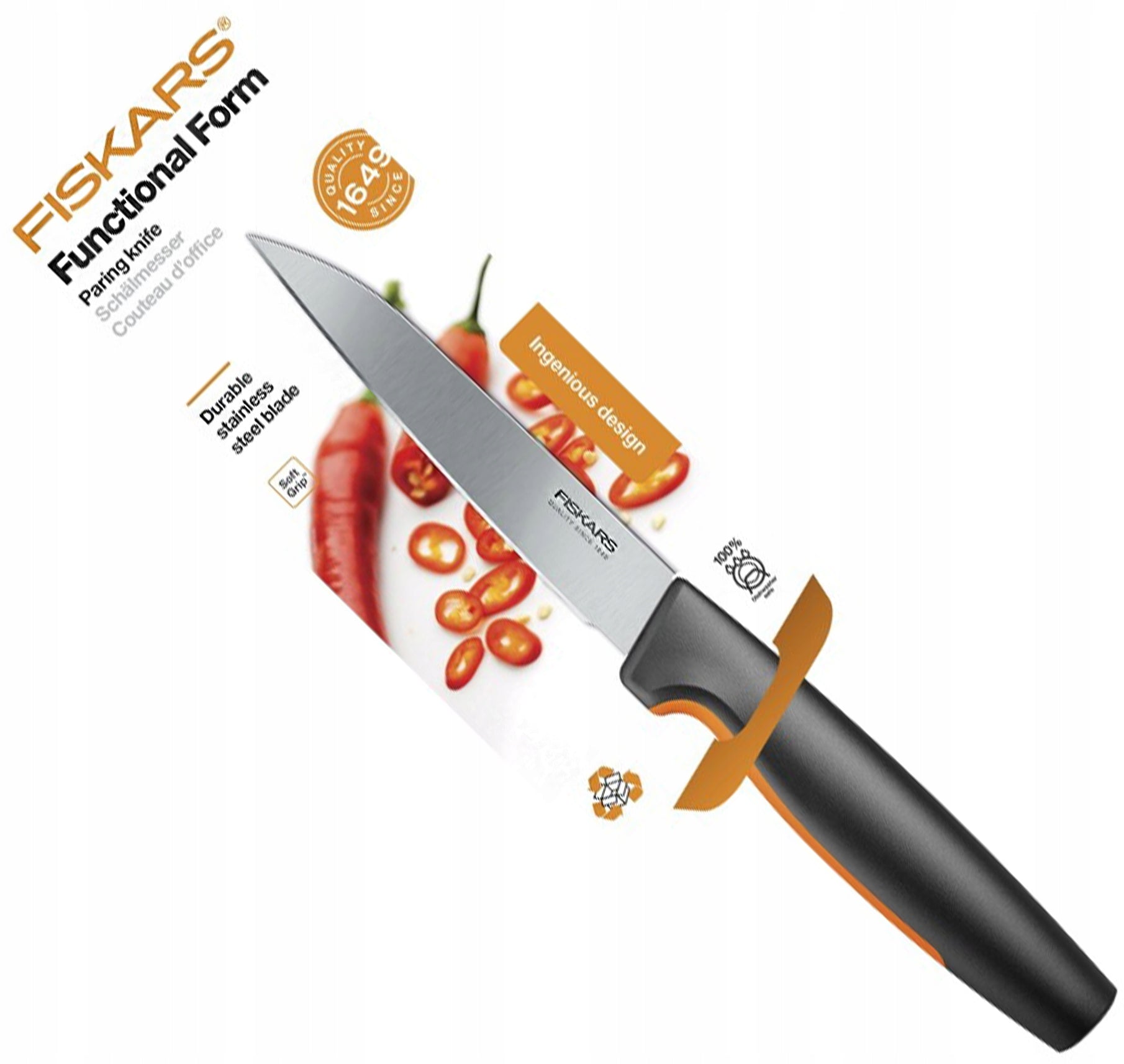 FISKARS FRUIT VEGETABLE PEELING KNIFE SHARP HANDY 11cm FF Brand Fiskars