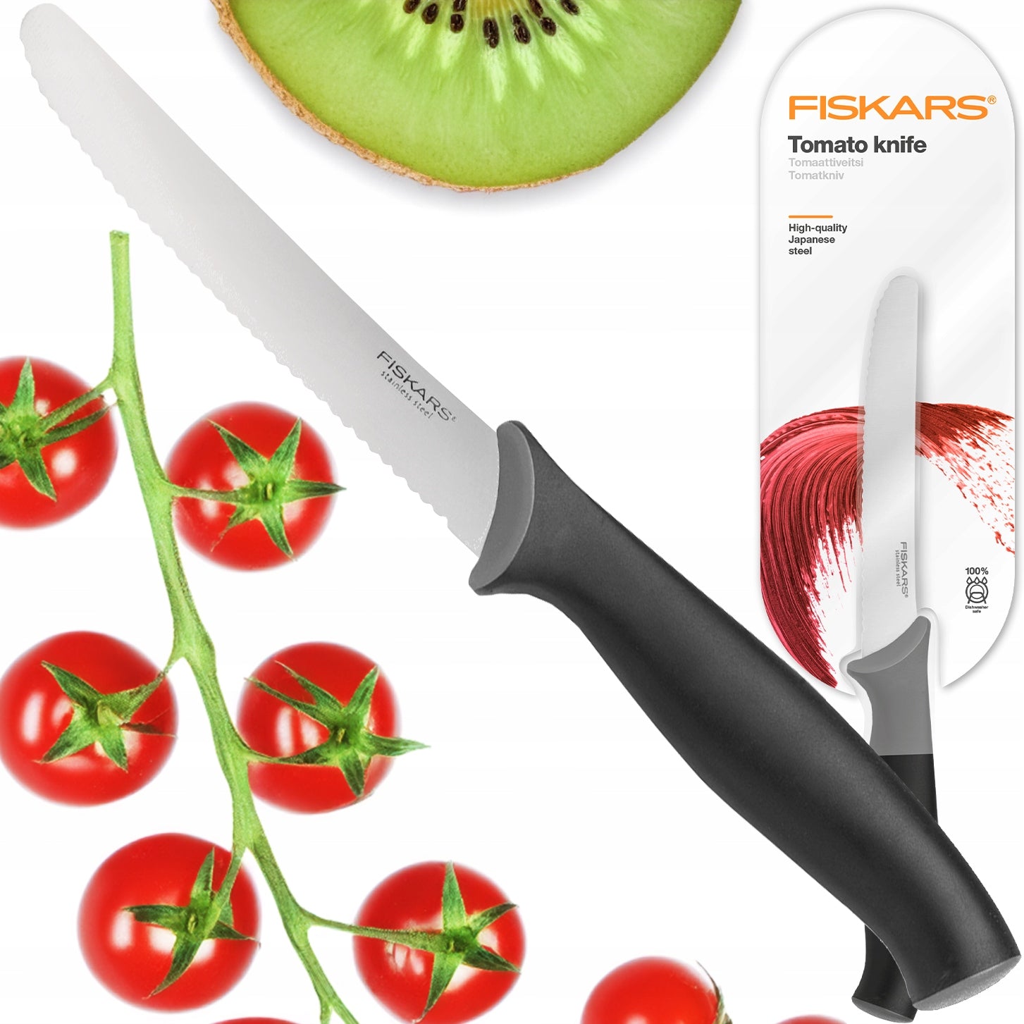 FISKARS KNIFE TOMATO SOFT FRUIT VEGETABLES SERRATED SHARP 11,5cm