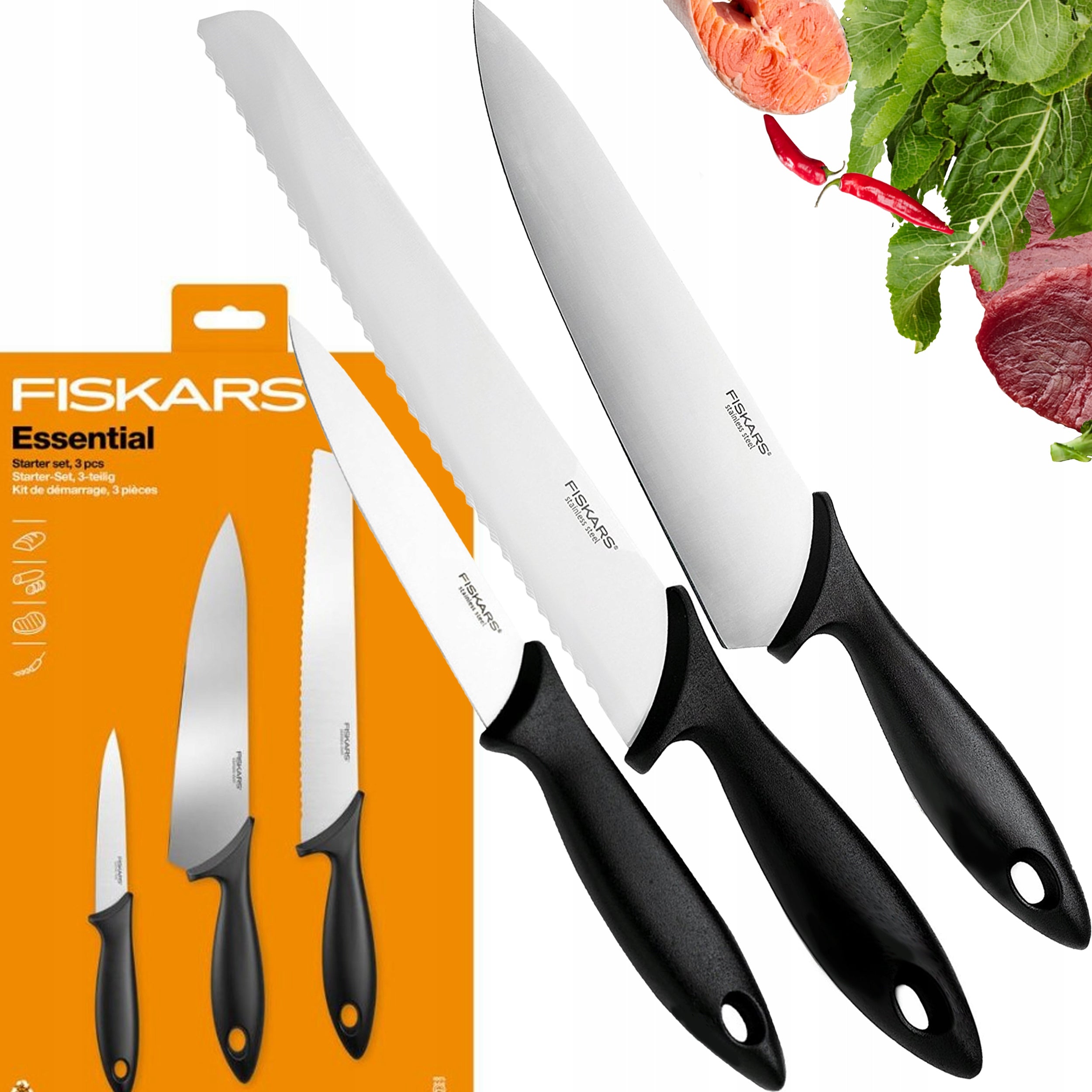 FISKARS SET OF 3 KITCHEN KNIVES SHARP