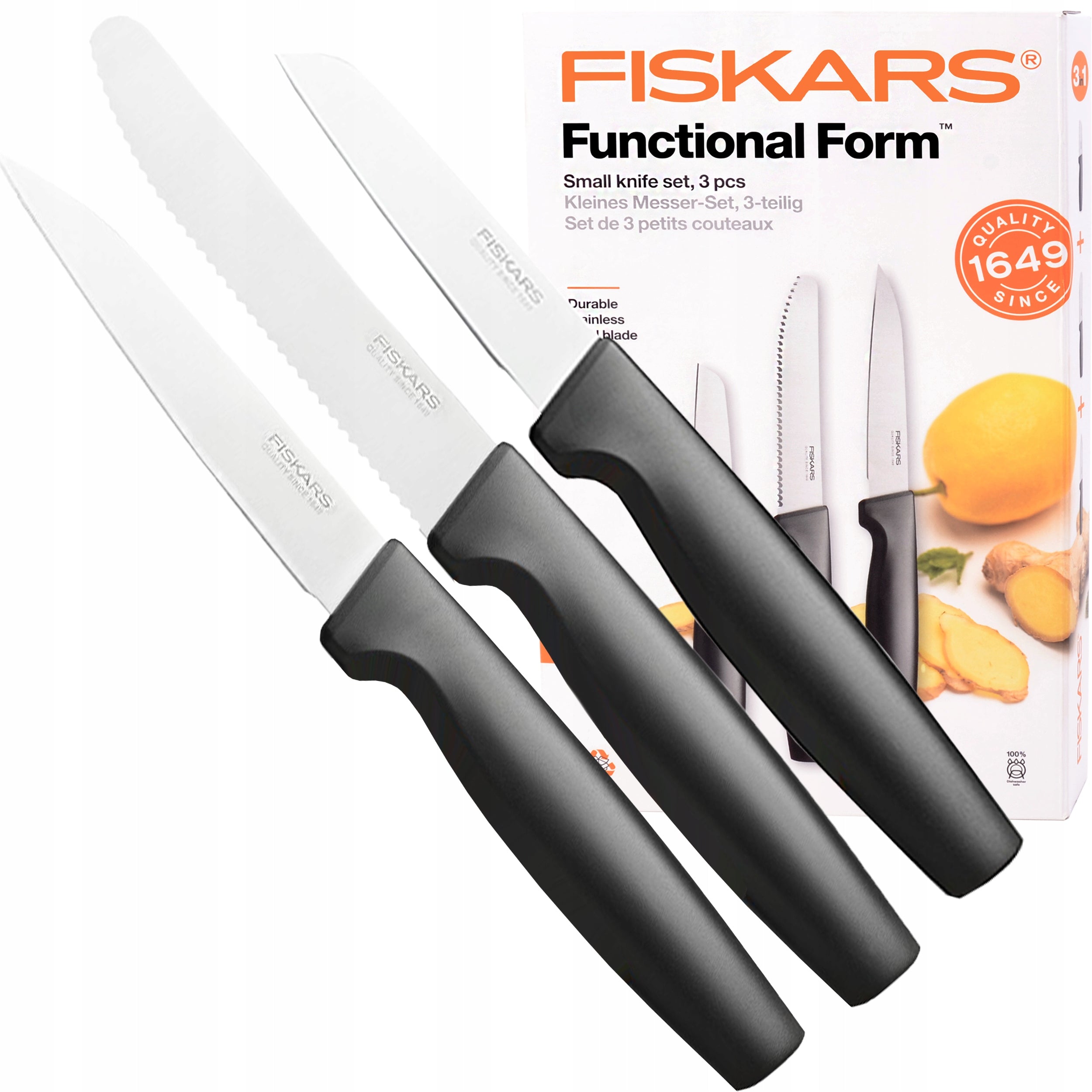 FISKARS SET OF 3 TOMATO PEELING KNIVES SHARP IN A BOX Manufacturer code 1057561
