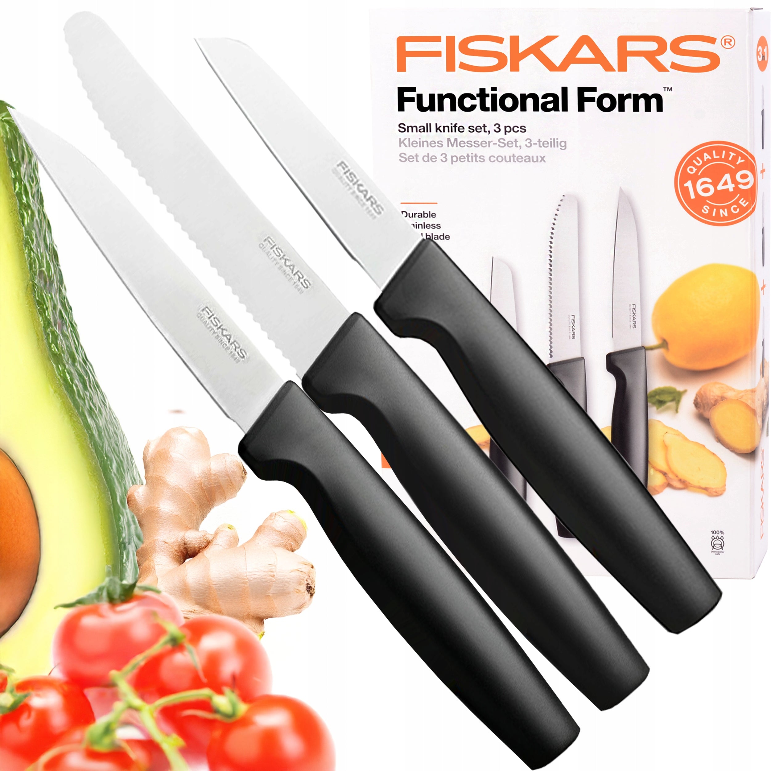 FISKARS SET OF 3 TOMATO PEELING KNIVES SHARP IN A BOX