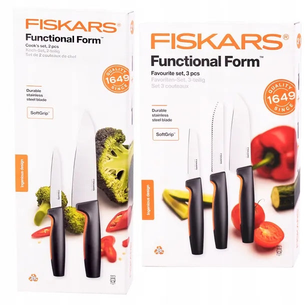 FISKARS SET OF 5 KITCHEN KNIVES CHEF FRUIT VEGETABLE KNIFE SHARP Packaging status original