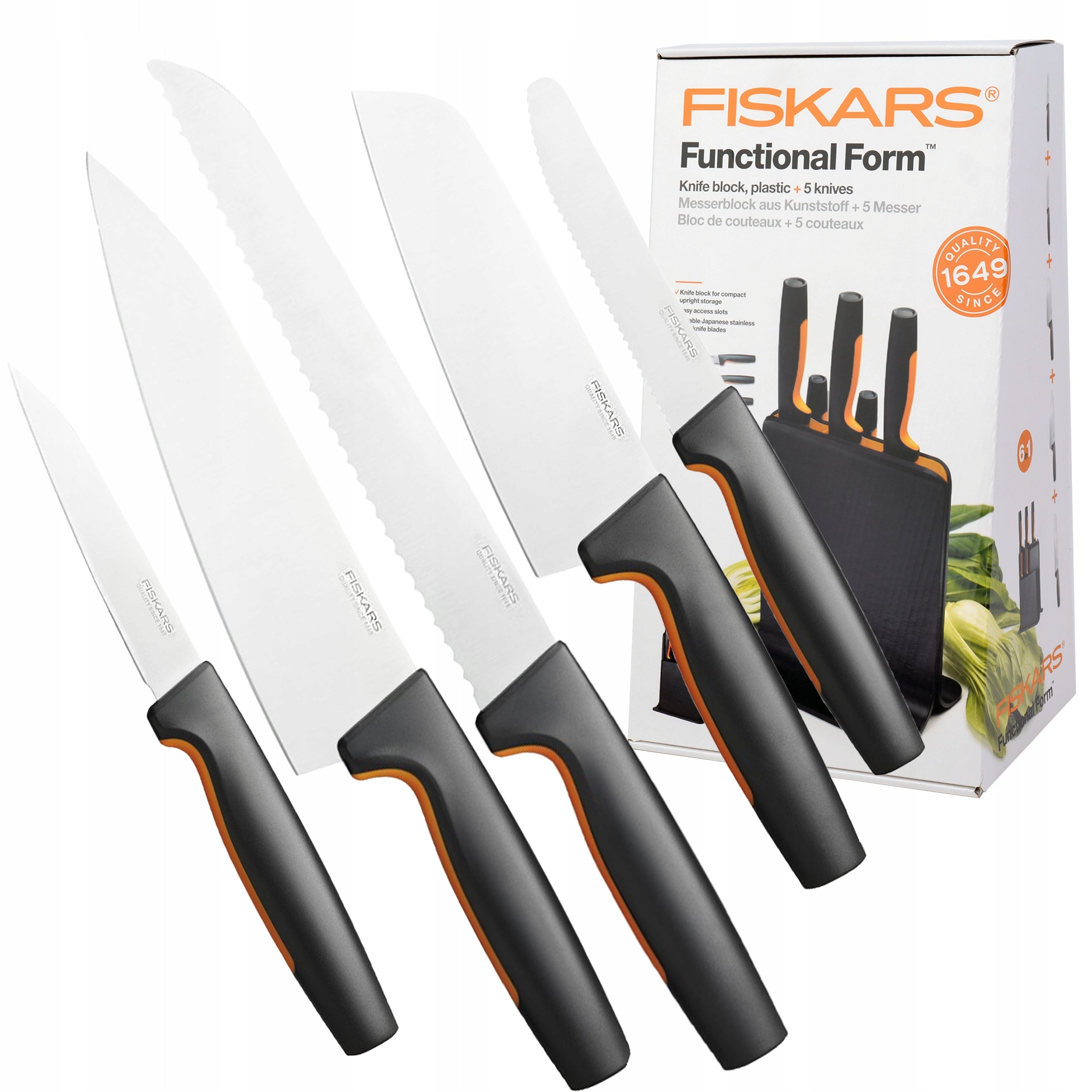 FISKARS SET OF KNIVES 5x CHEF'S KNIFE FOR VEGETABLE PEELING BREAD Manufacturer code 1057554
