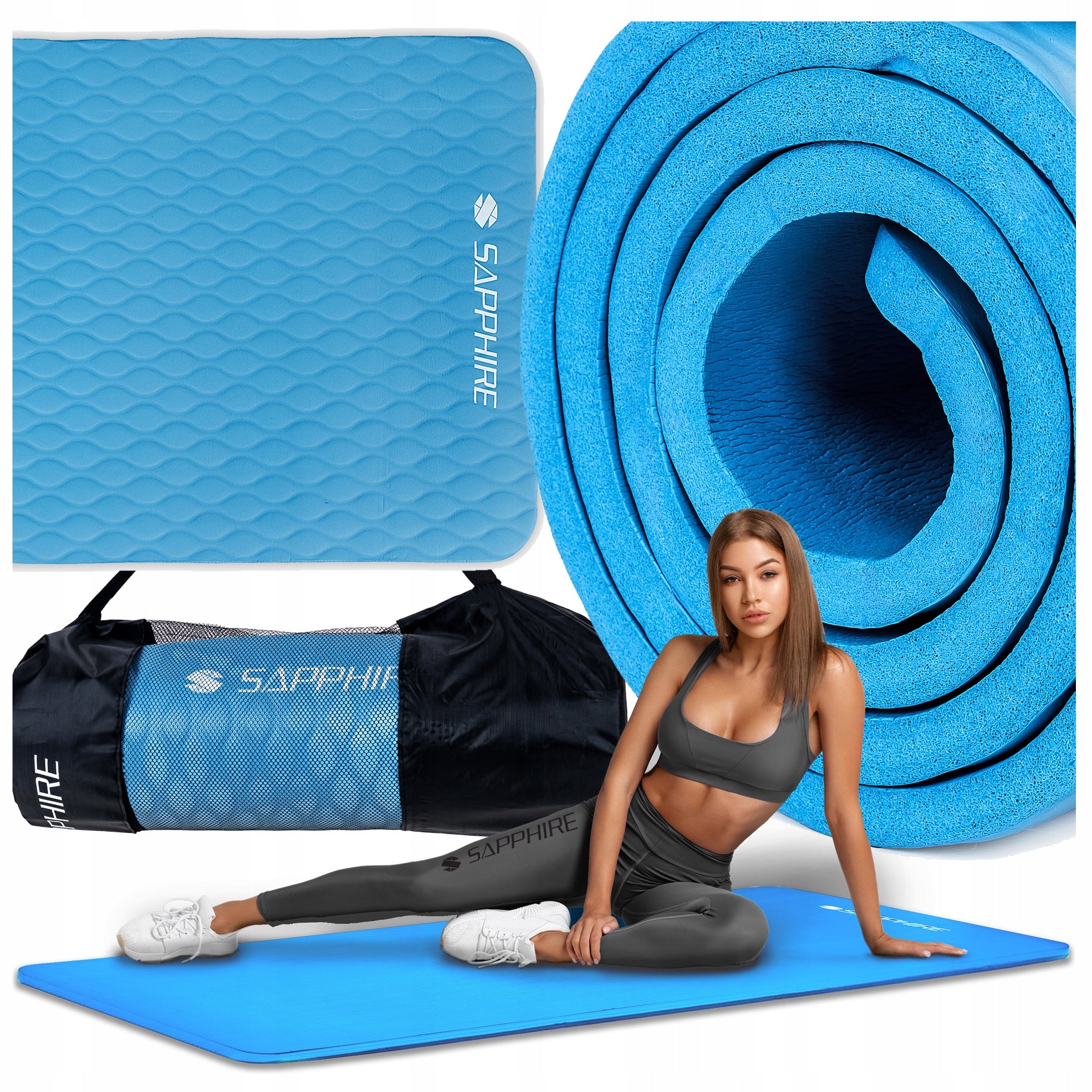 FITNESS EXERCISE MAT gymnastic NBR TRAINING HANDLE yoga THICK 1,5cm