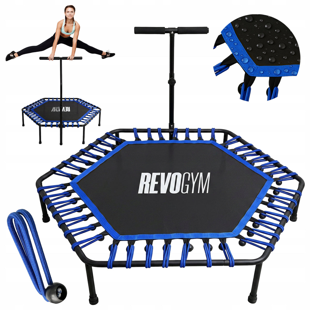FITNESS TRAMPOLINE WITH HANDLE ADJUSTABLE NON-SLIP HOME 100KG 130 CM