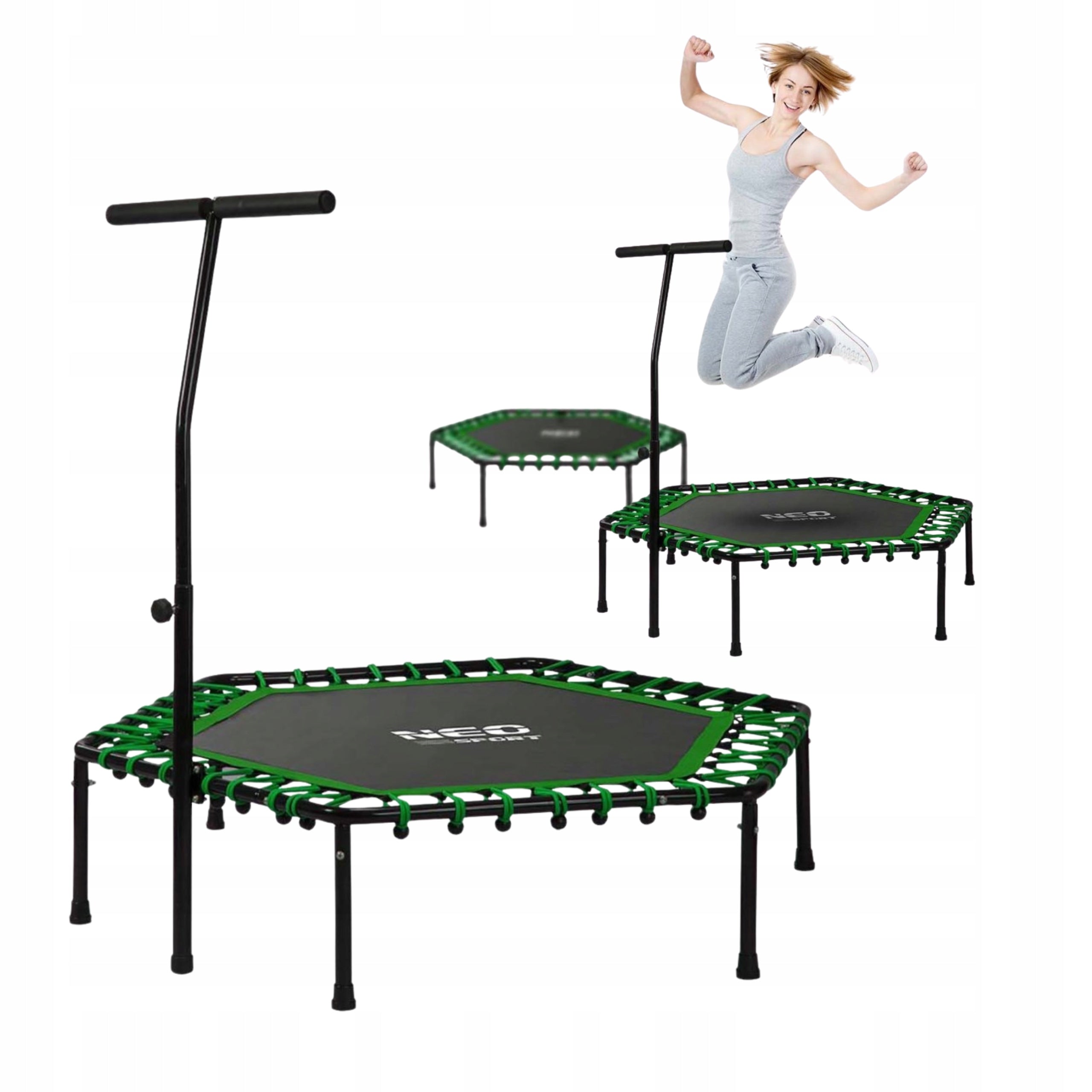FITNESS TRAMPOLINE WITH HEXAGONAL HANDLE GREEN 100kg