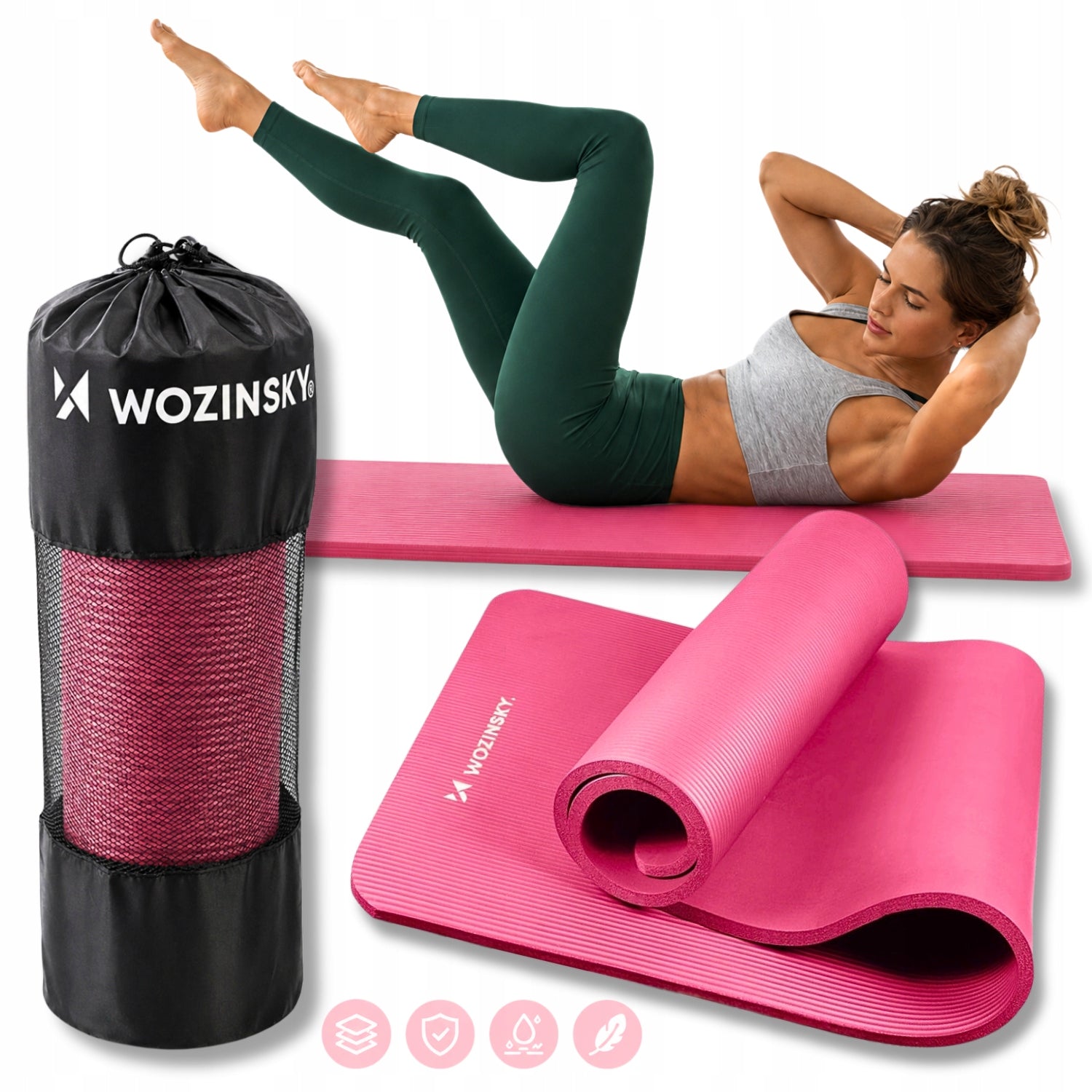 FITNESS YOGA EXERCISE MAT GYMNASTIC TRAINING HANDLE THICK NBR 1,5cm