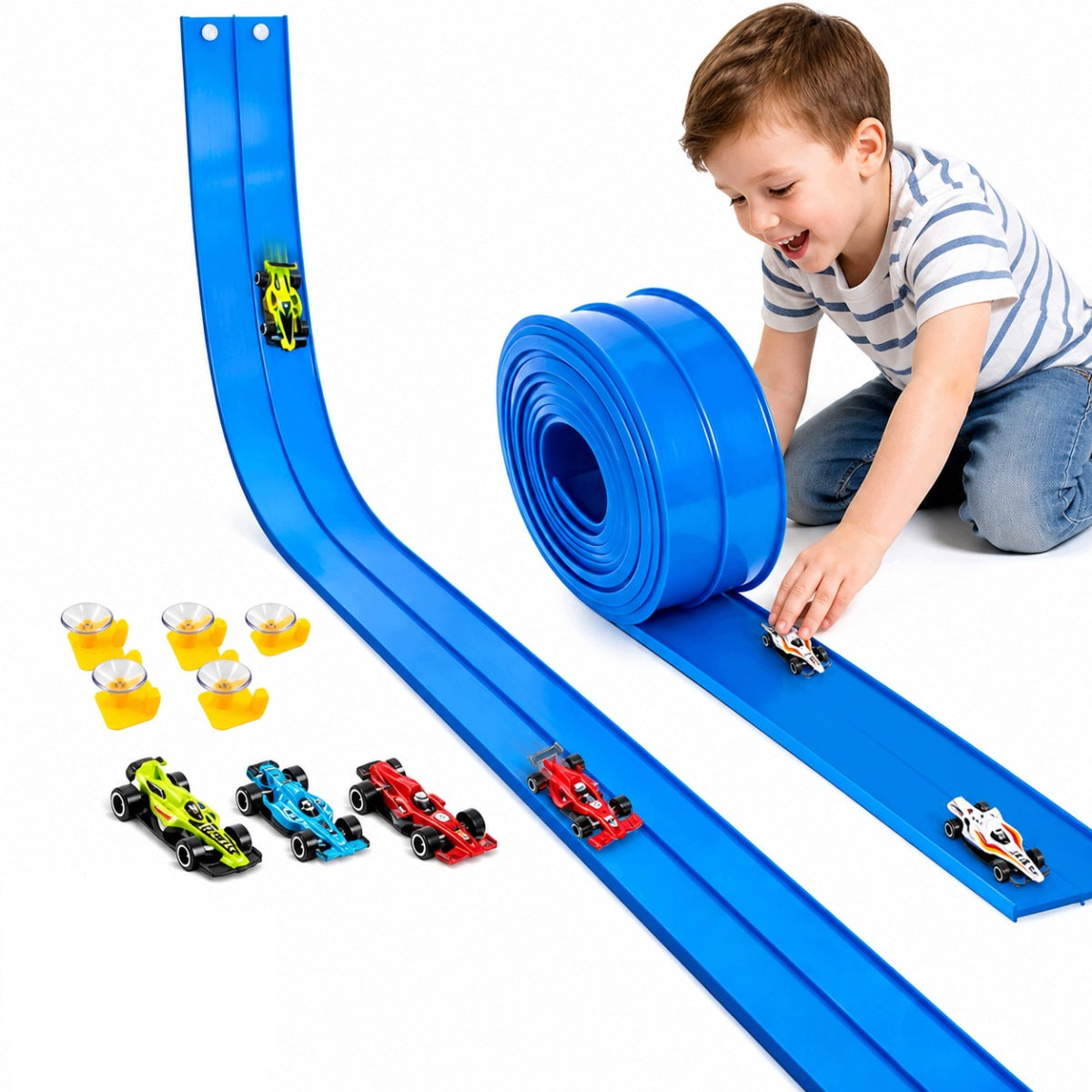 FLEXIBLE RACE TRACK LARGE 3.9M SET CARS RAMP +4 CARS
