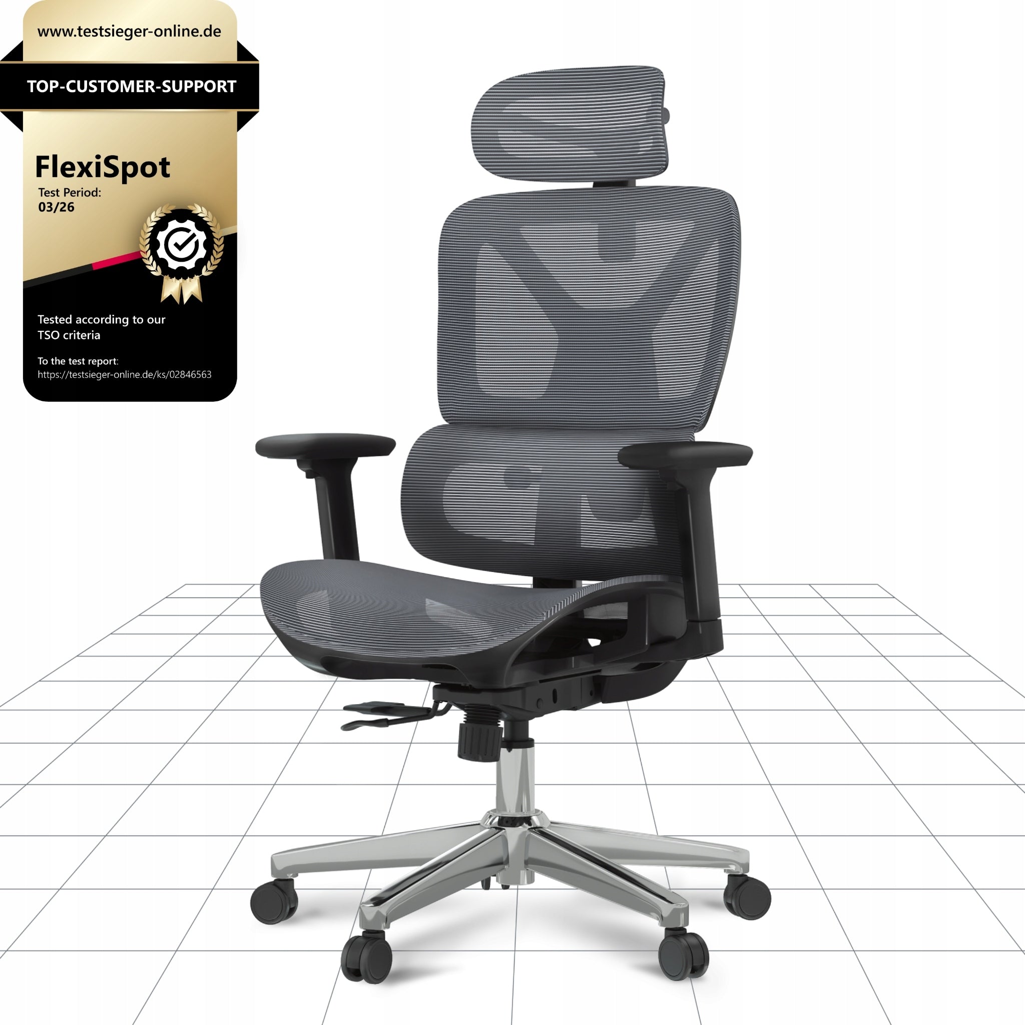 FLEXISPOT Ergox Fotel Biurowy Regulacja 5D Adaptacyjne Lędźwie Siatka 135°