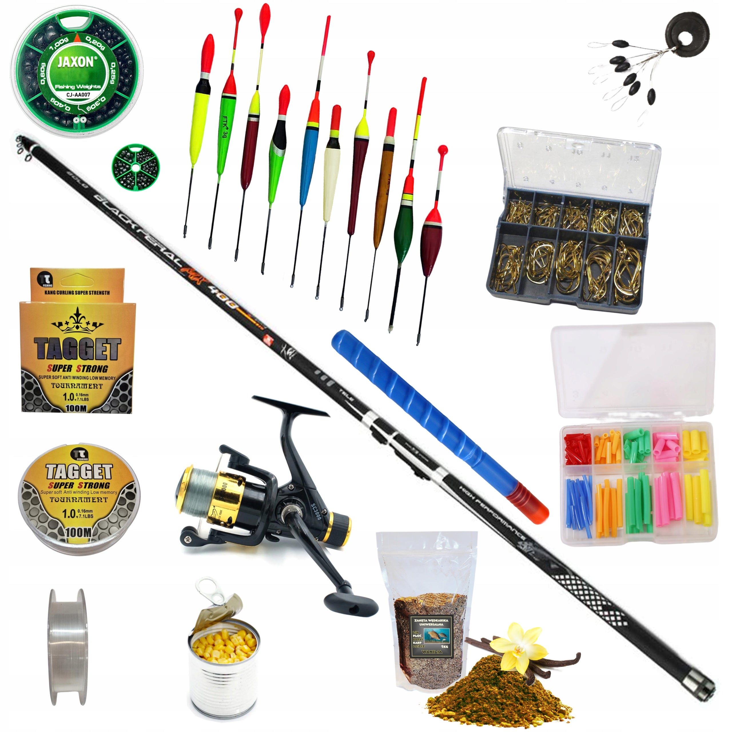 FLOAT FISHING SET x Fishing Rod 4,0m, 1x Reel, Floats, ZEST-W-30