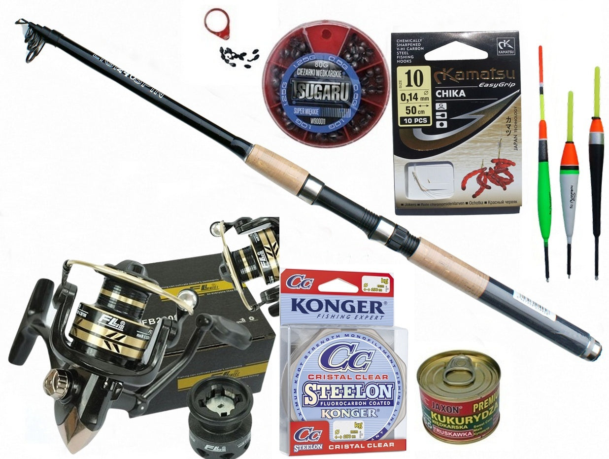 FLOAT GROUND FISHING SET FOR BEGINNERS FISHING ROD+WHEEL+LINE