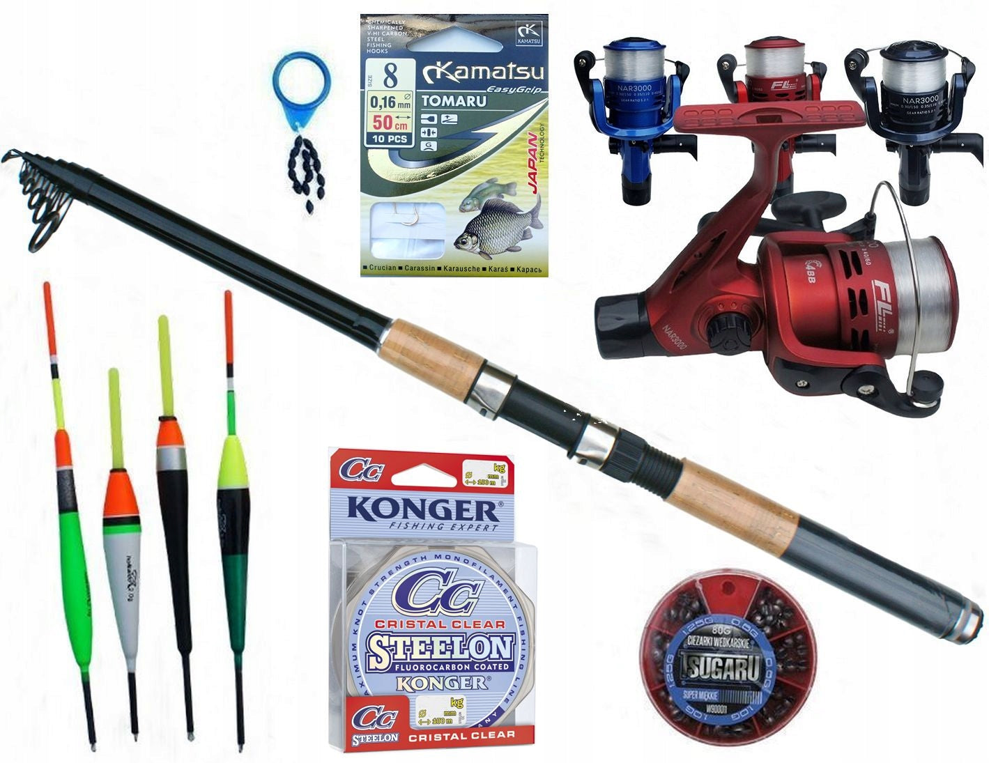 FLOAT SET FISHING ROD TELESCOPE 3,0m REEL FISHING LINE for lake pond