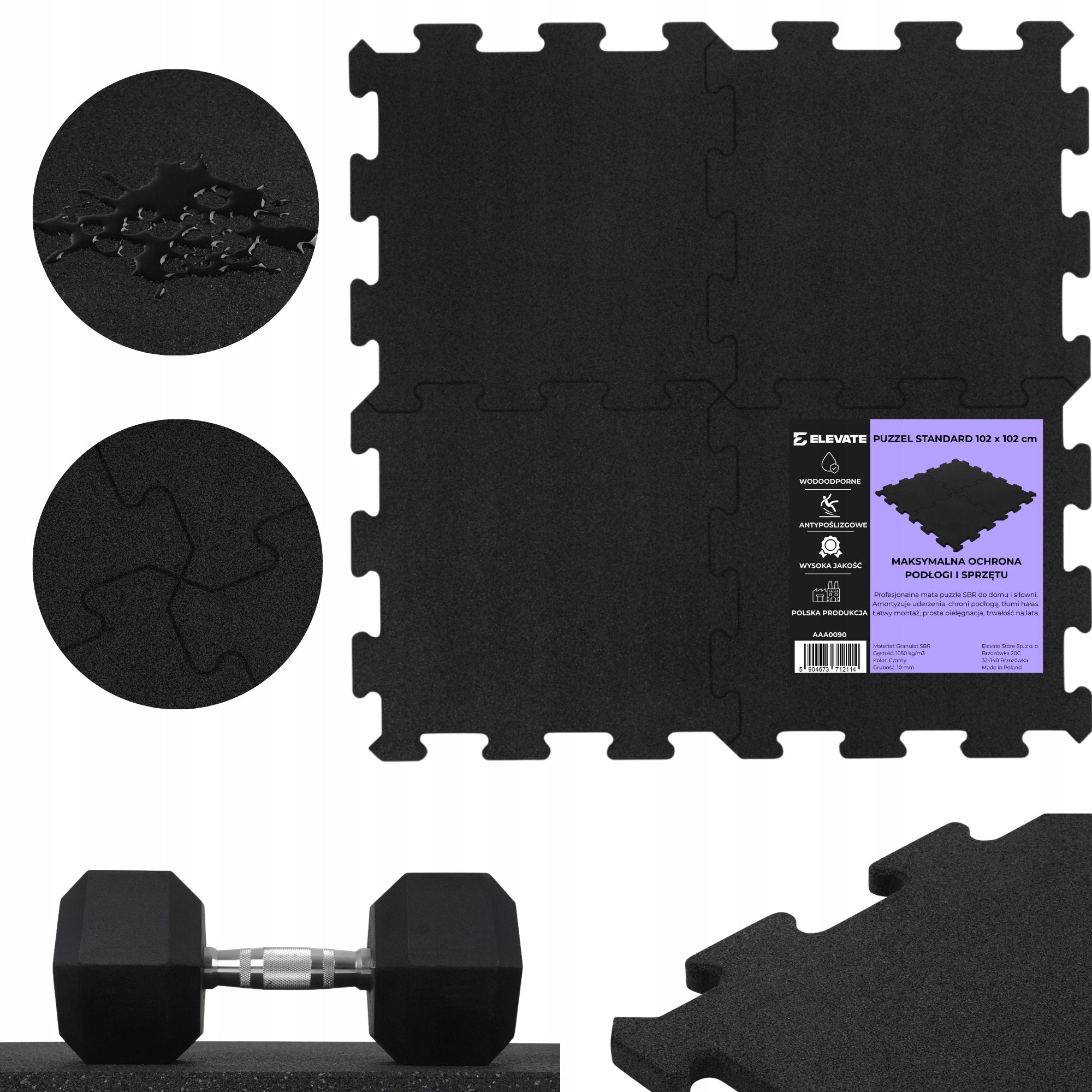 FLOOR MAT RUBBER PROTECTIVE PUZZLE 102x102 FOR GYM FOR EQUIPMENT 10mm