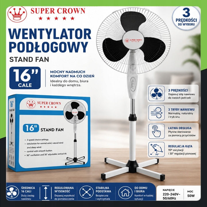 FLOOR STANDING FAN FREESTANDING FAN QUIET POWERFUL 40W PROPELLER Packaging status original