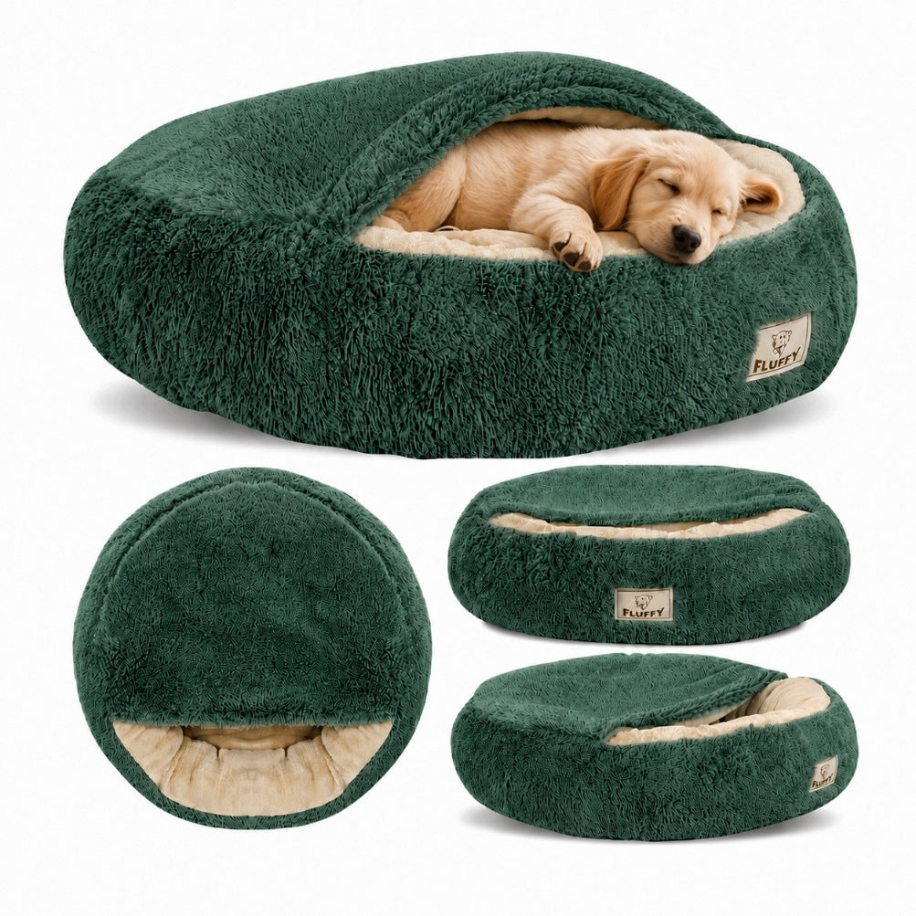 FLUFFY dog bed 60 cm green cloud with visor