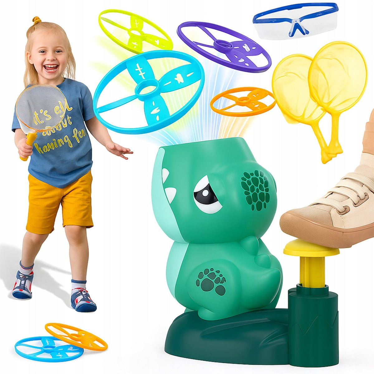 FLYING DISC LAUNCHER FOR CHILDREN DINOSAUR AIR TOY