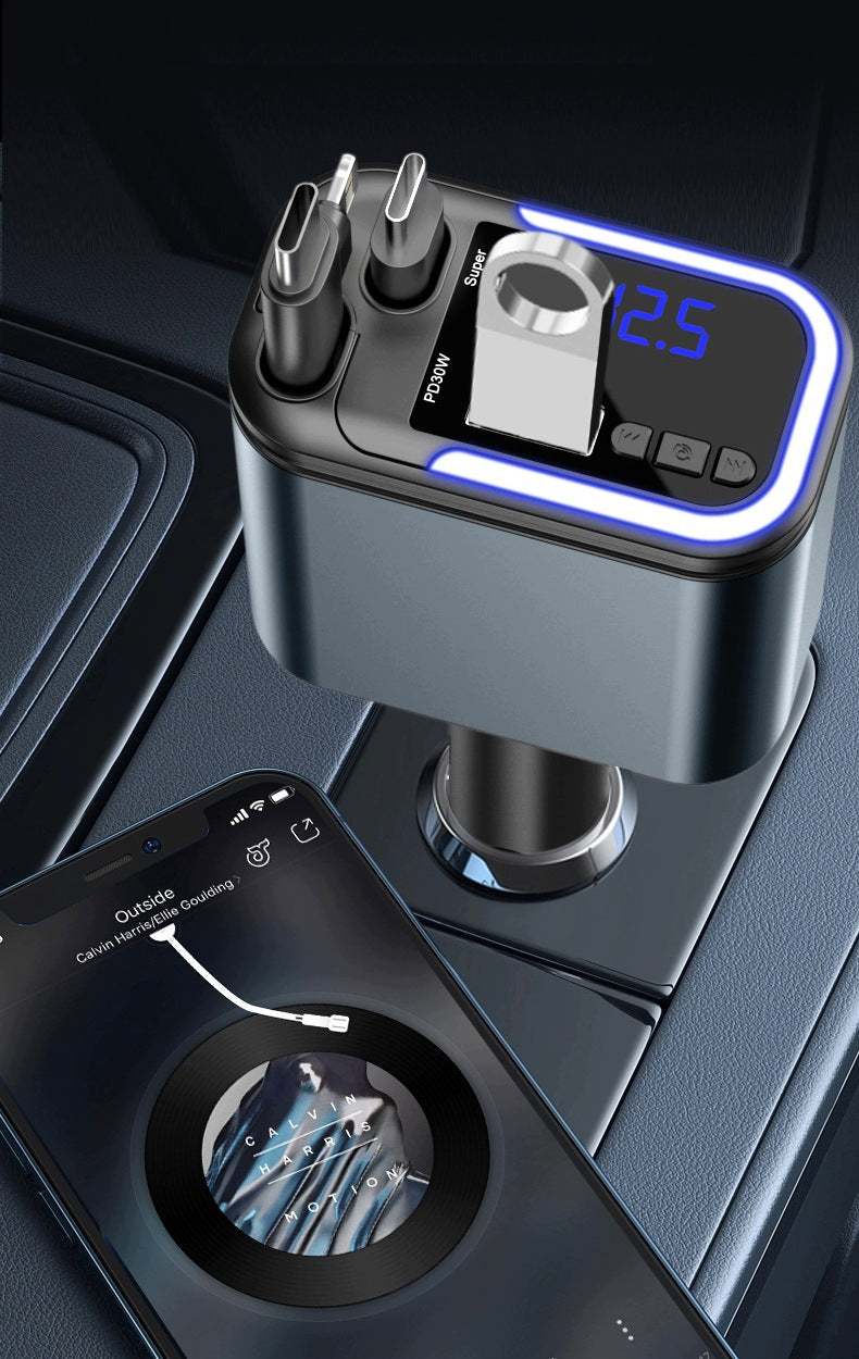 FM BLUETOOTH TRANSMITTER USB CHARGER PD 120W 3in1 RETRACTABLE CABLE 12V/24V Manufacturer code la39 ładowarka szybka samochodowa