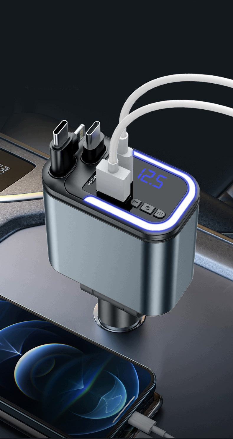 FM BLUETOOTH TRANSMITTER USB CHARGER PD 120W 3in1 RETRACTABLE CABLE 12V/24V Packaging status original