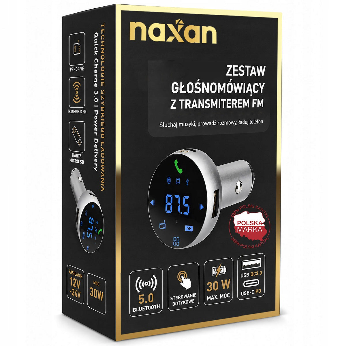 FM Bluetooth Touch Transmitter Handsfree USB-C 30W QC 3.0