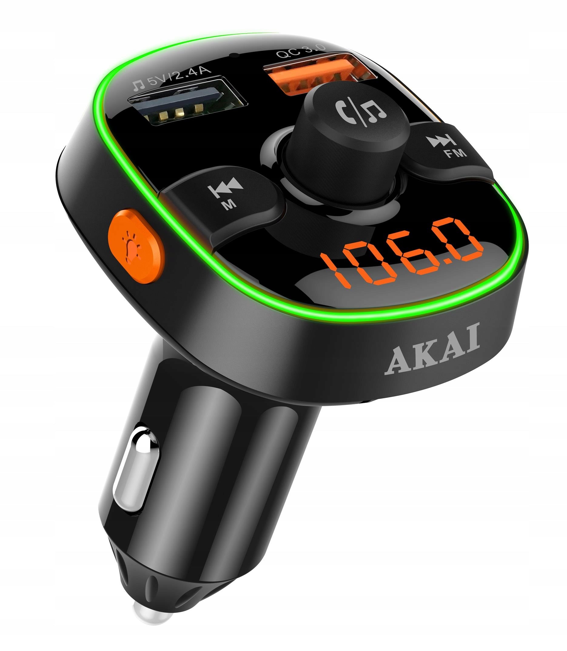 FM Car Transmitter AKAI Bluetooth Fast Charger QC Type C USB