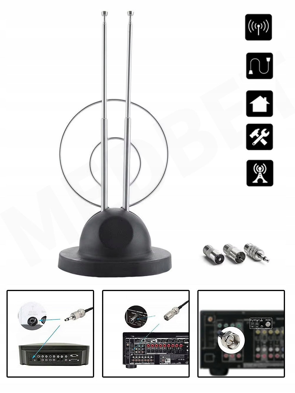 FM RADIO ANTENNA WITH AMPLIFIER FOR RADIO TOWER CINEMA +4 DIFFERENT TIPS Brand no brand