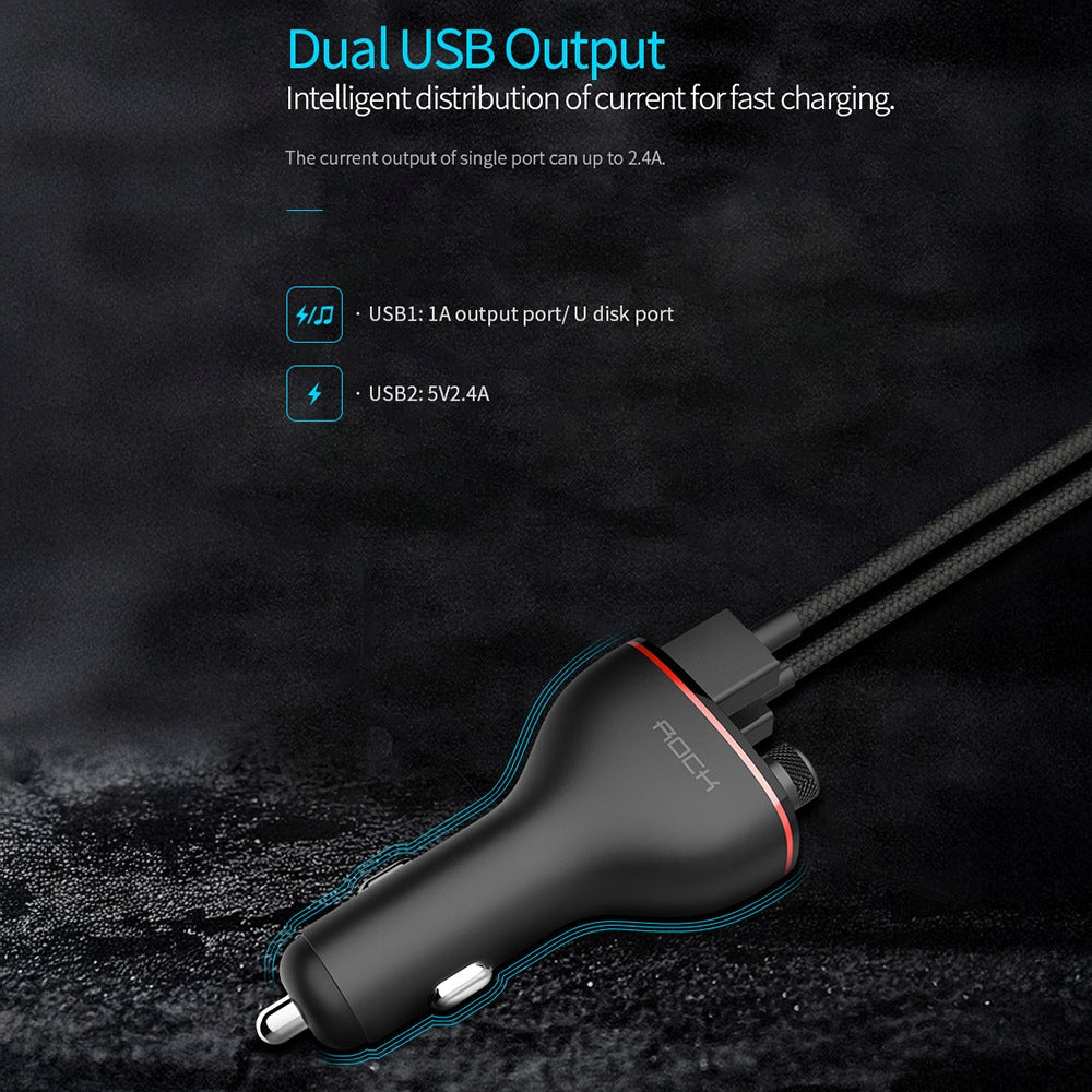 FM Transmitter Rock B300 Bluetooth 4.2 MP3 2x USB Car Charger Brand Rock