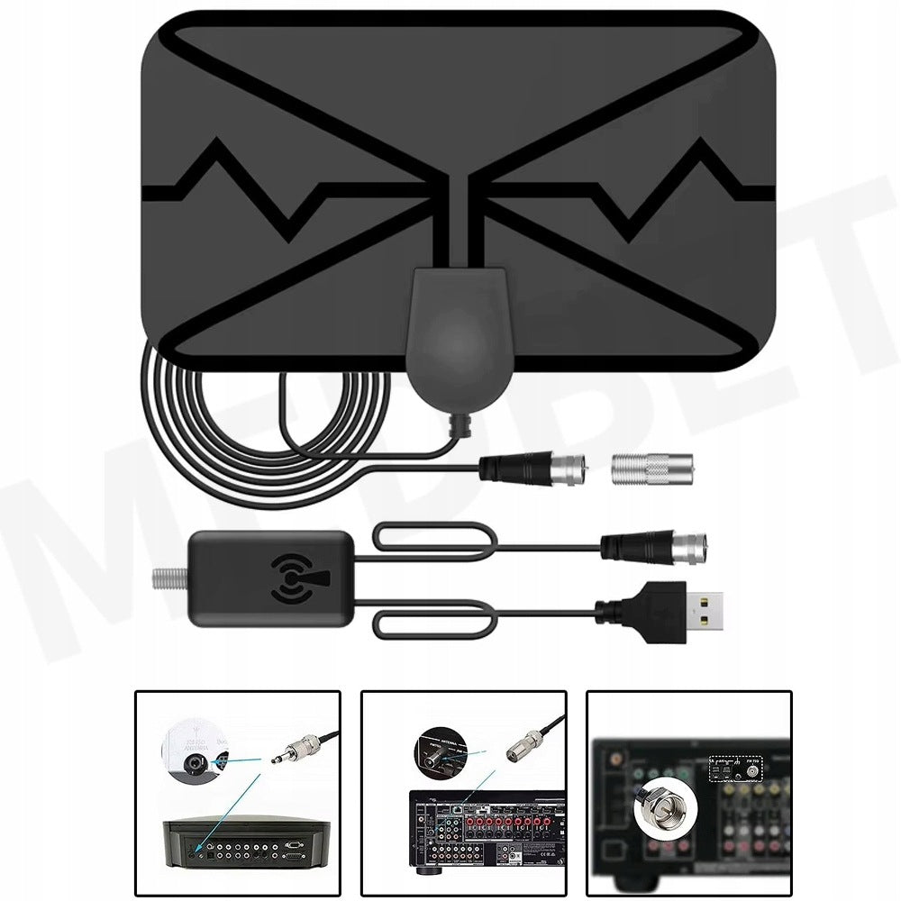 FM antenna with amplifier and 4 adapters – 88-108 MHz, universal Brand no brand