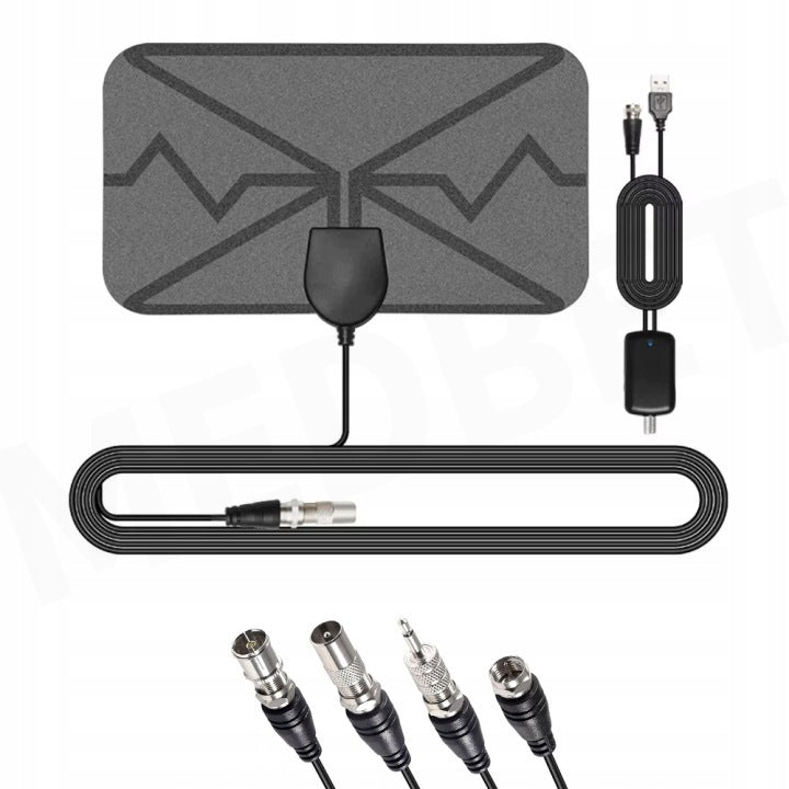 FM antenna with amplifier and 4 adapters – 88-108 MHz, universal