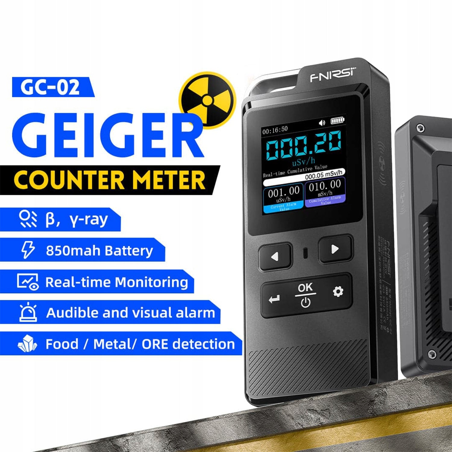 FNIRSI GC-02 Counter Geiger nuclear radiation detector Manufacturer code GC-02