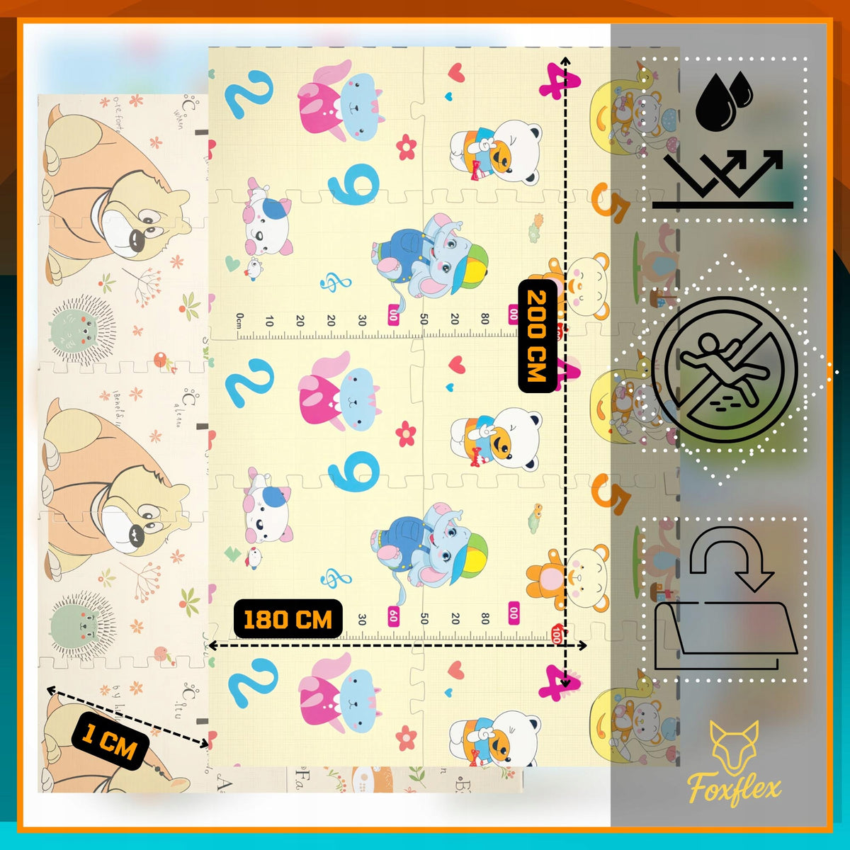 FOAM MAT FOR CHILDREN FOLDING Educational Double-sided THICK 180x200 CM Manufacturer code Mata dla niemowląt dziecka duża 200x180