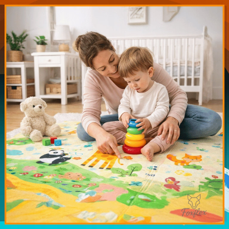 FOAM MAT FOR CHILDREN FOLDING Educational Double-sided THICK 180x200 cm Brand Foxflex