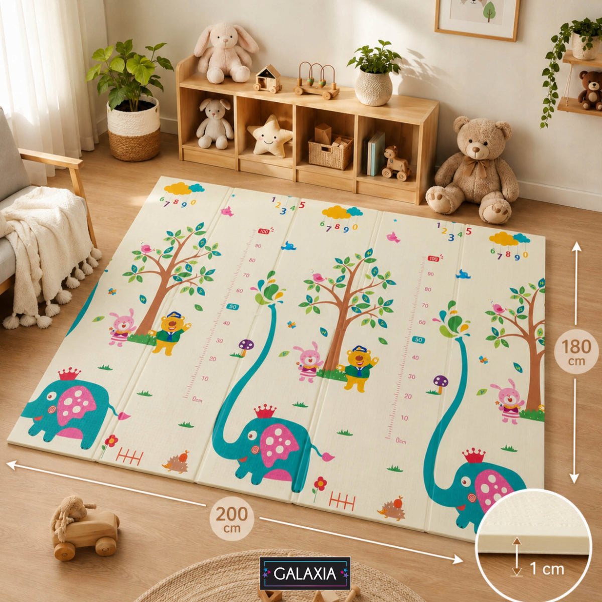 FOAM MAT FOR KIDS 200x180 Educational Folding Double Sided XXL THICK Manufacturer code Mata dla niemowląt 200x180 Mysza GALAXIA