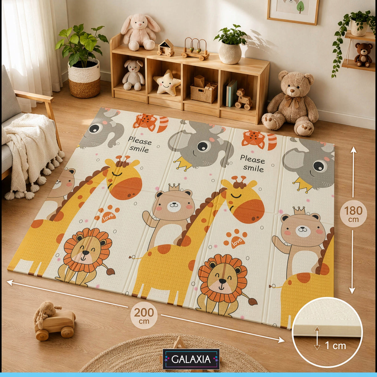FOAM MAT FOR KIDS 200x180 Educational Folding Double Sided XXL THICK Manufacturer code Mata dla niemowląt 200x180 Żyrafa GALAXIA