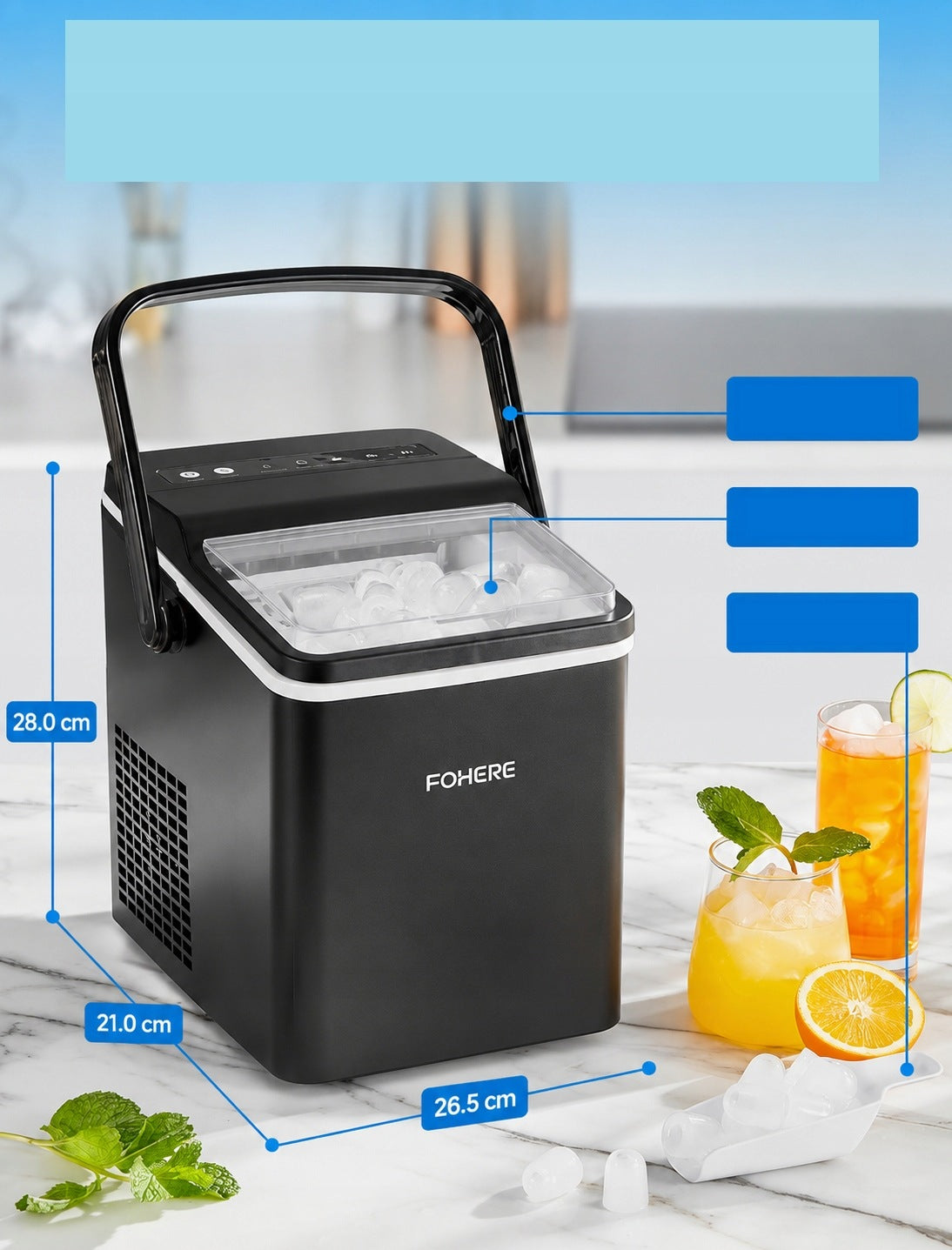 FOHERE ICE MAKER 14 KG/24H 2 SIZES SELF-CLEANING Manufacturer code IMB1009AB-GS