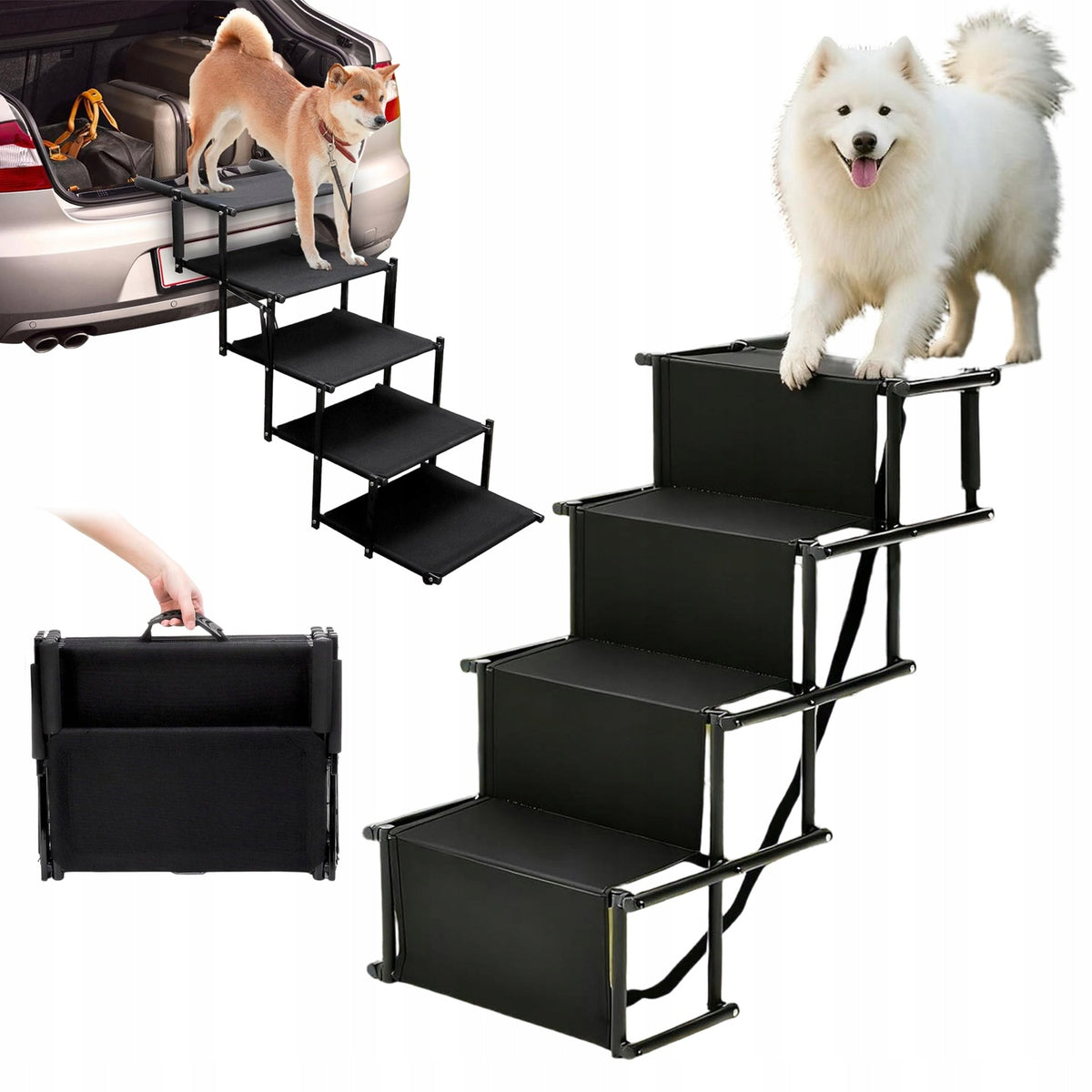 FOLDABLE DOG STEPS 4 STEPS FOR JEEP SUV BLACK DURABLE
