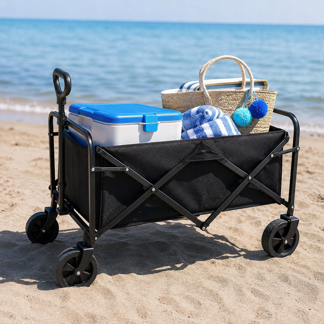 FOLDING CAMPING BEACH HIKING CART WITH POCKETS 50 KG Wheels number 4