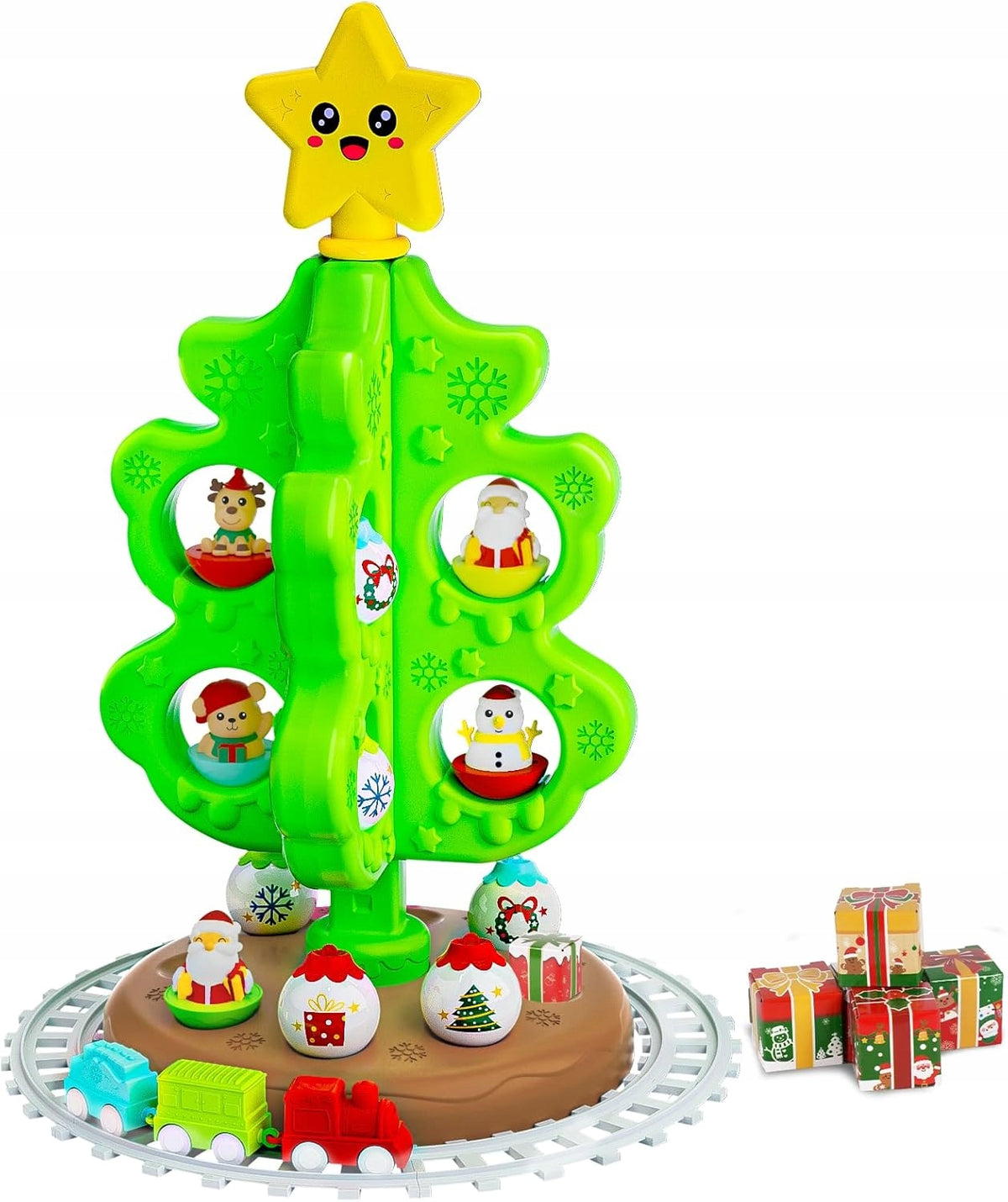 FOLDING CHRISTMAS TREE FOR CHILDREN SAFE GLOWING STAR + MUSIC + QUEUE Manufacturer code KLOCKI CHOINKA z kolejką