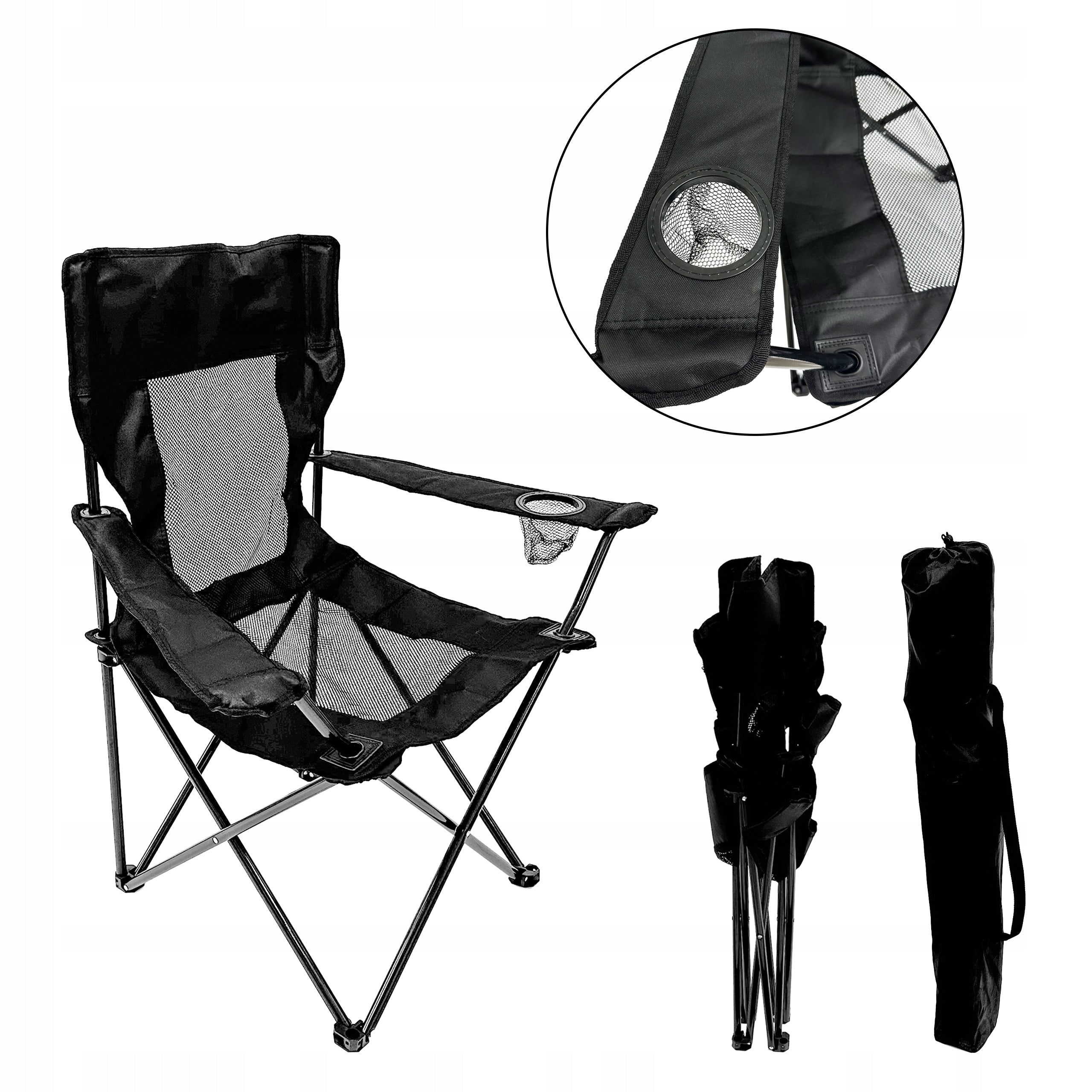 FOLDING COMFORTABLE FISHING CHAIR FOR FISHING XXL DIEGO BLACK Packaging status original