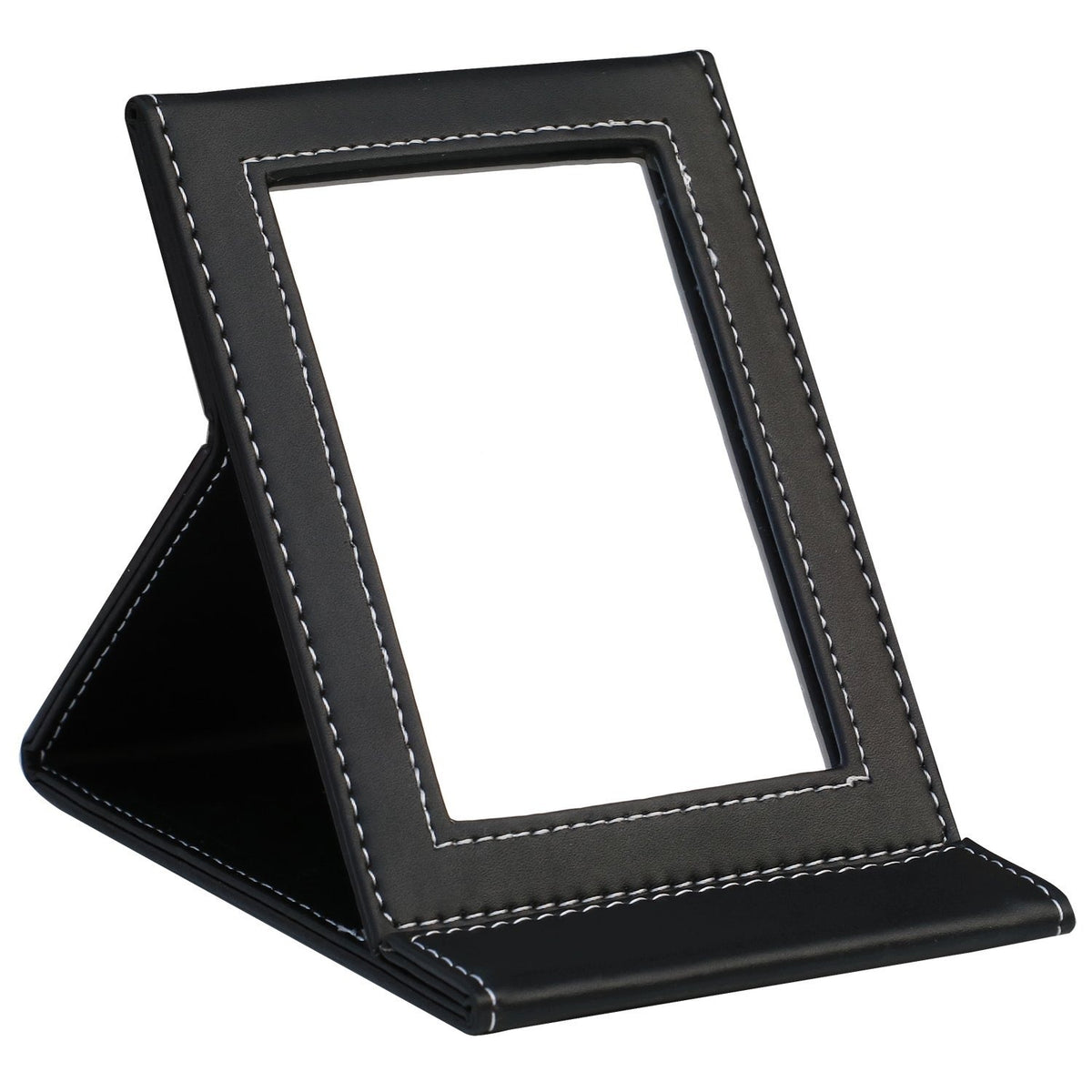 FOLDING COMPACT COSMETIC MIRROR WITH BLACK VEGAN FOR WORKSHOP