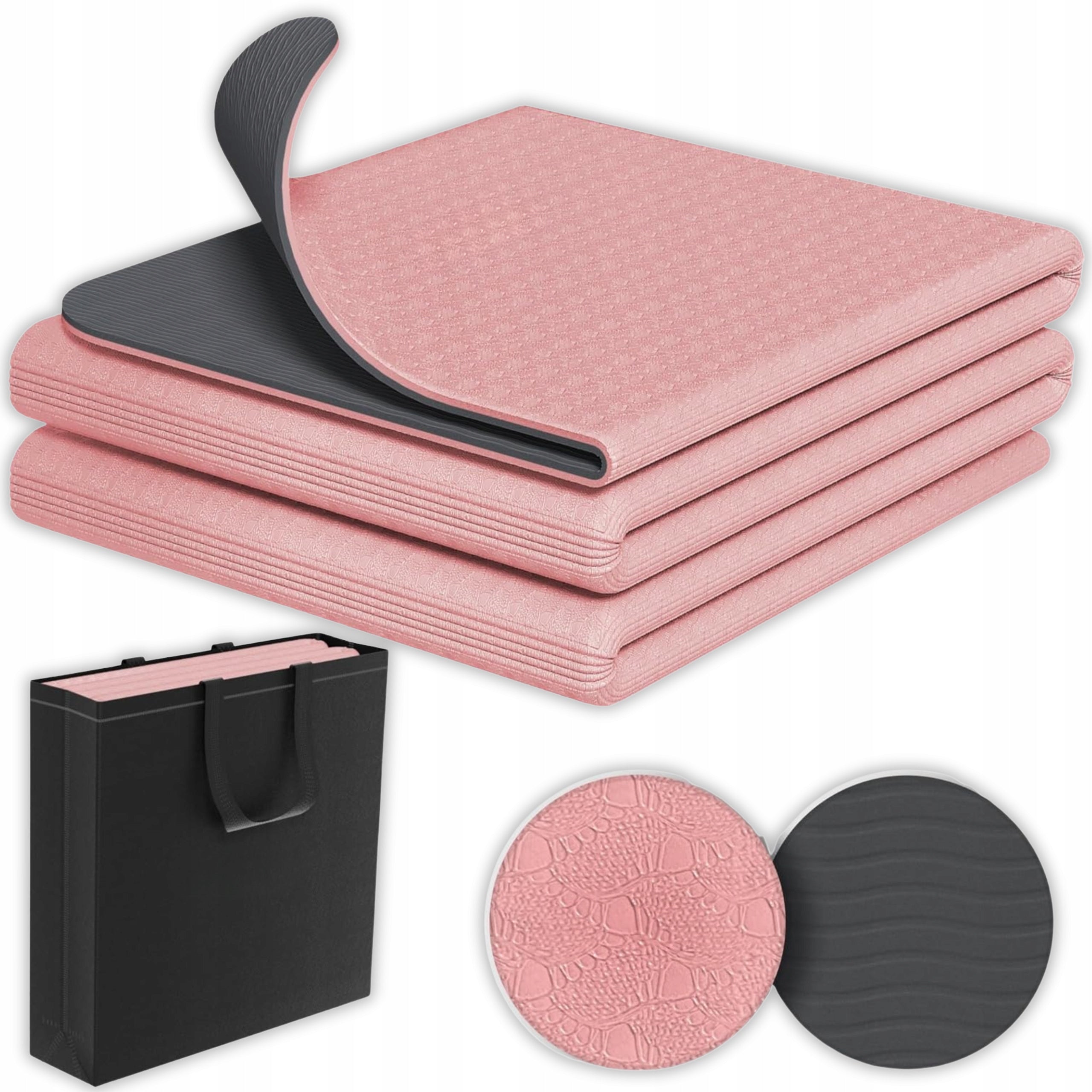 FOLDING FITNESS YOGA MAT NON-SLIP CARRYING BAG PINK